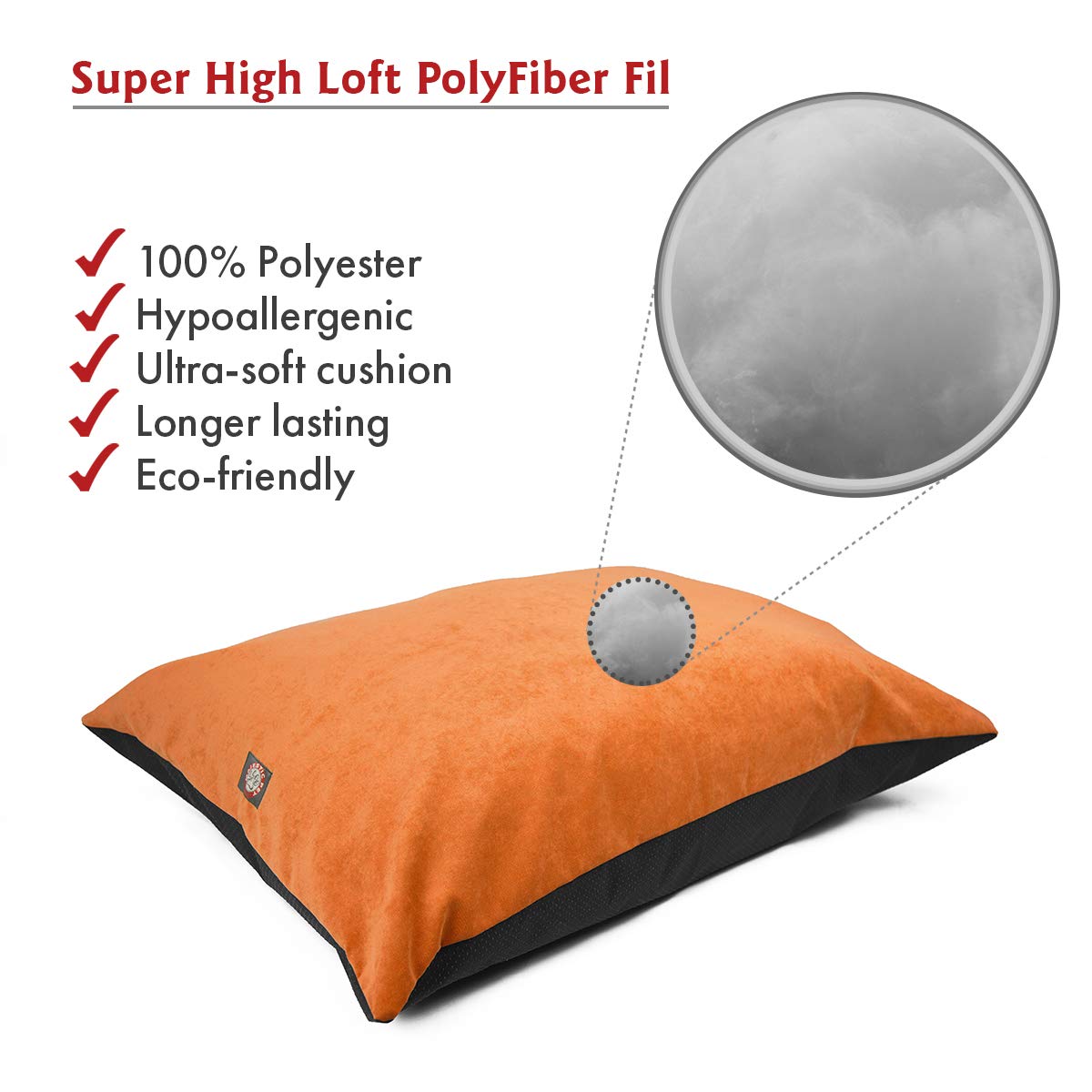 Villa Majestic Pet Comfy Dog Bed Washable Non Slip Pillow Bed For Large Breeds Rectangle 46 X 35 Inch Orange