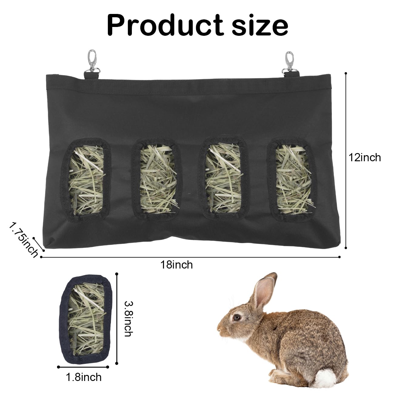 Tsgyrt Small Animal Feeder - 18In X11In Rabbit & Guinea Pig Hay Feeder Bag - 600D Oxford Cloth Fabric (Black)