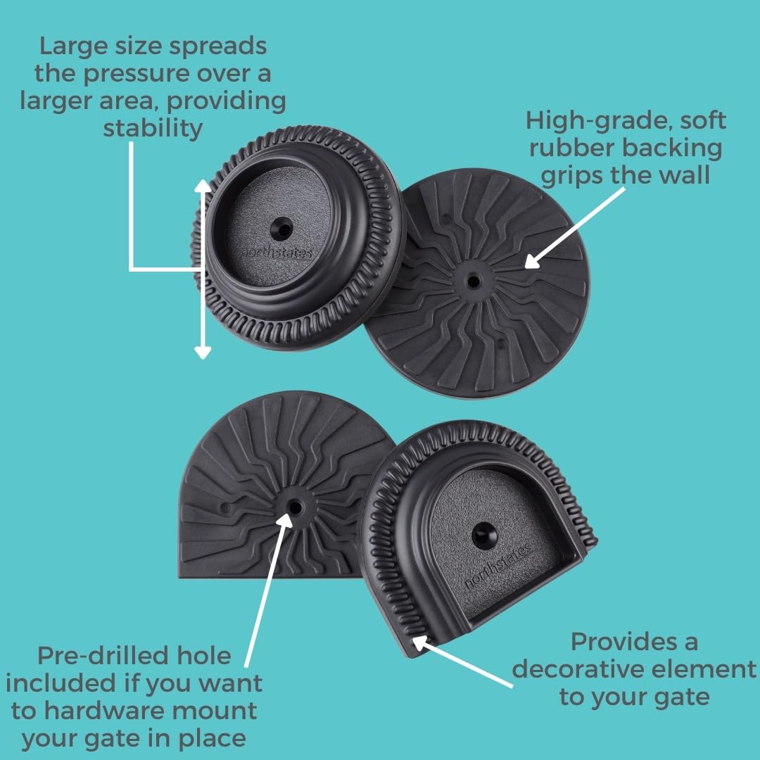 Toddleroo By North States Baby Gate Wall Guards: Provides Extra Safety And Stability For Most Pressure Mounted Baby Gates. Protects Walls From Damage. Pressure Or Hardware Mount. (Pack Of 4, Black)