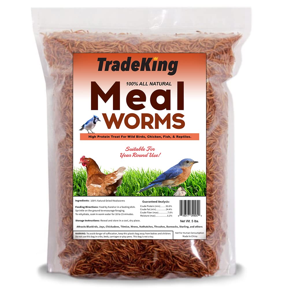 Tradeking 5 Lb Dried Mealworms - High Protein Treat For Wild Birds, Chicken, Fish & Reptiles