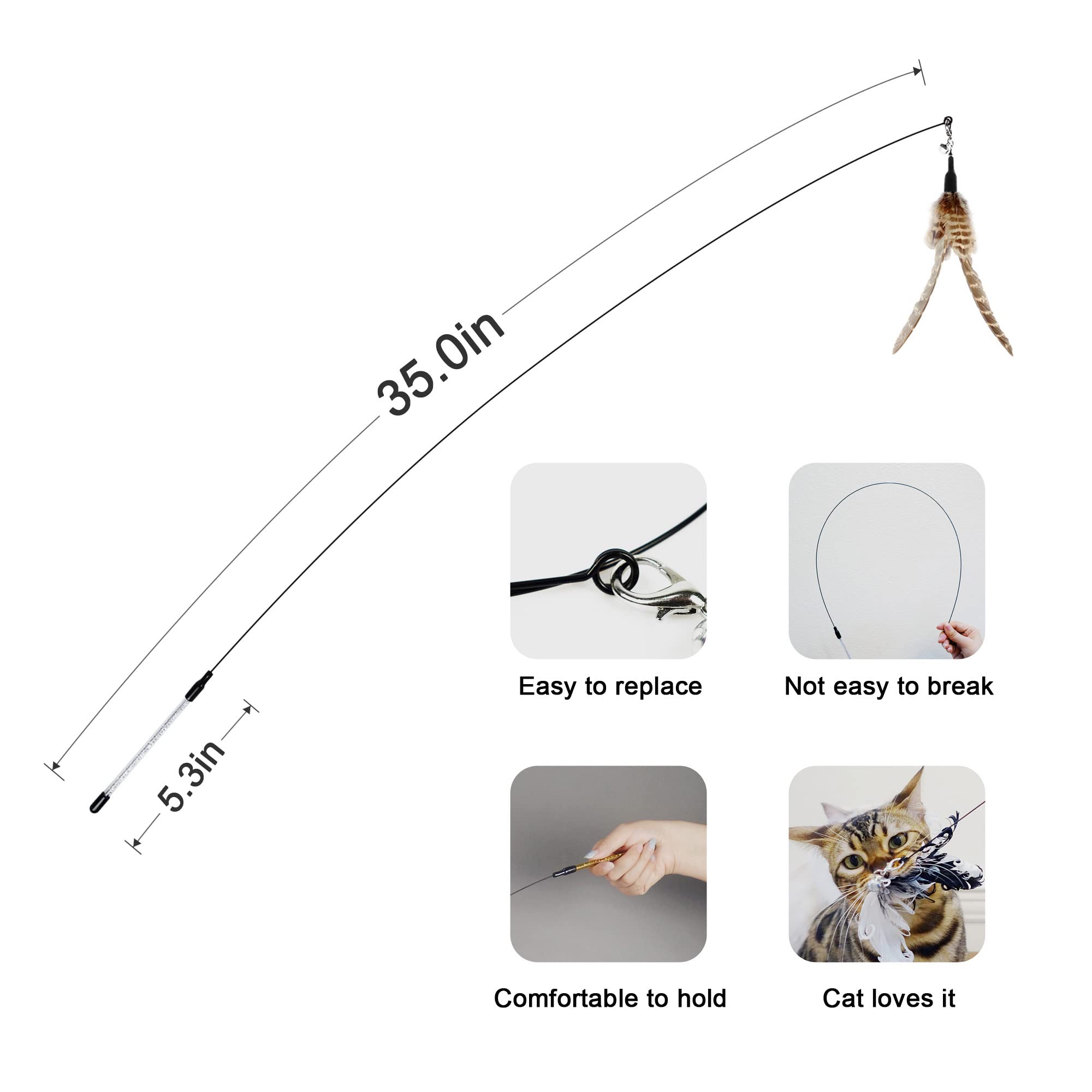 Ttcat Cat Wand Toys,Interactive Bird Toy Set,35'' Flexible Steel Wire And 4Pcs Feather Refills,Teaser Toys For Indoor Cat And Ki