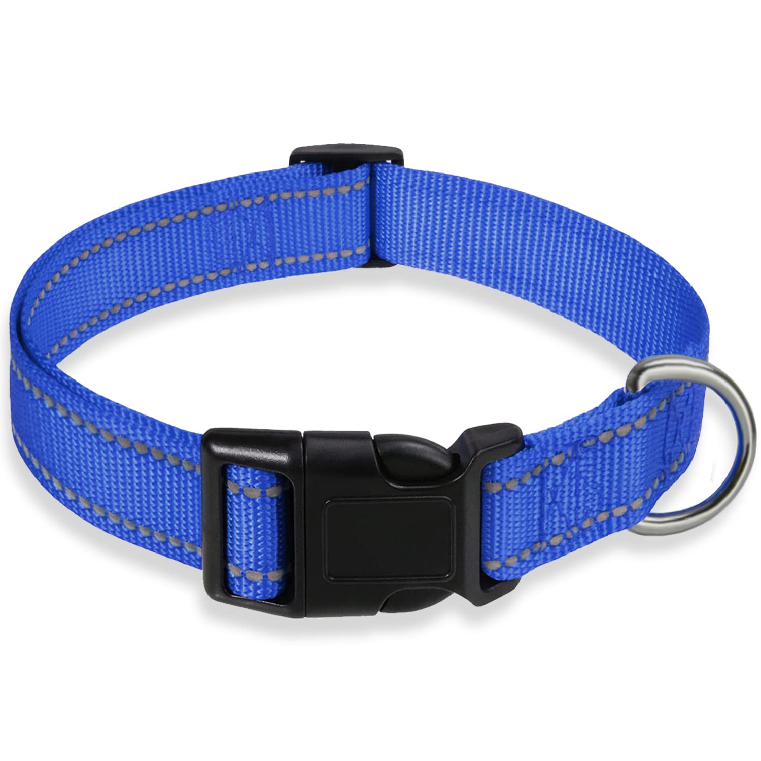 Reflective Dog Collar With Buckle Adjustable Safety Nylon Collars For Small Medium Large Dogs, Navy Blue S