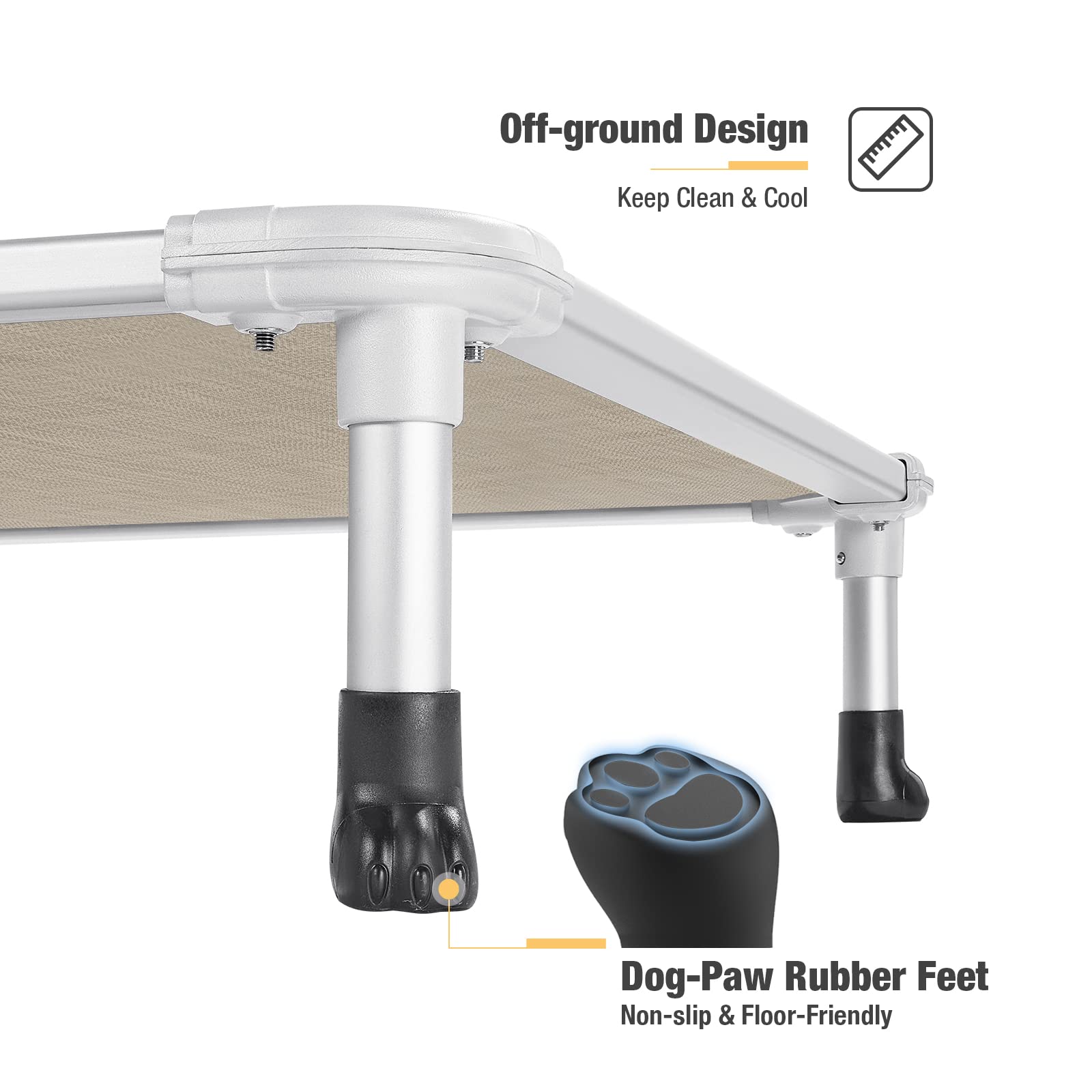 Veehoo Chew Proof Elevated Dog Bed - Cooling Raised Pet Cot - Silver Aluminum Frame And Durable Textilene Mesh Fabric, Unique Designed No-Slip Feet For Indoor Or Outdoor Use, Black Silver, X Large