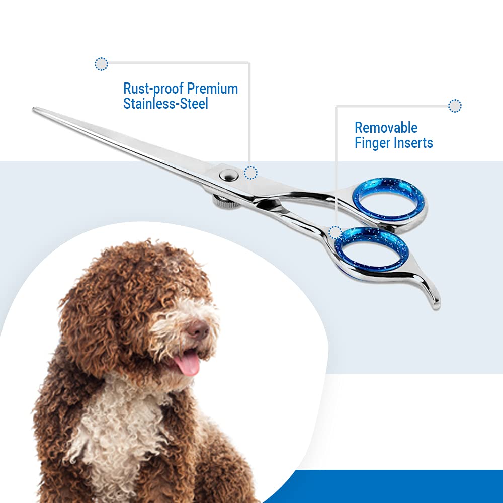 Laazar Pet Grooming Set - 7'' Straight Pet Grooming Scissors & 6.5'' Pet Thinning Shears with 42 Teeth | Professional Dog Sheari
