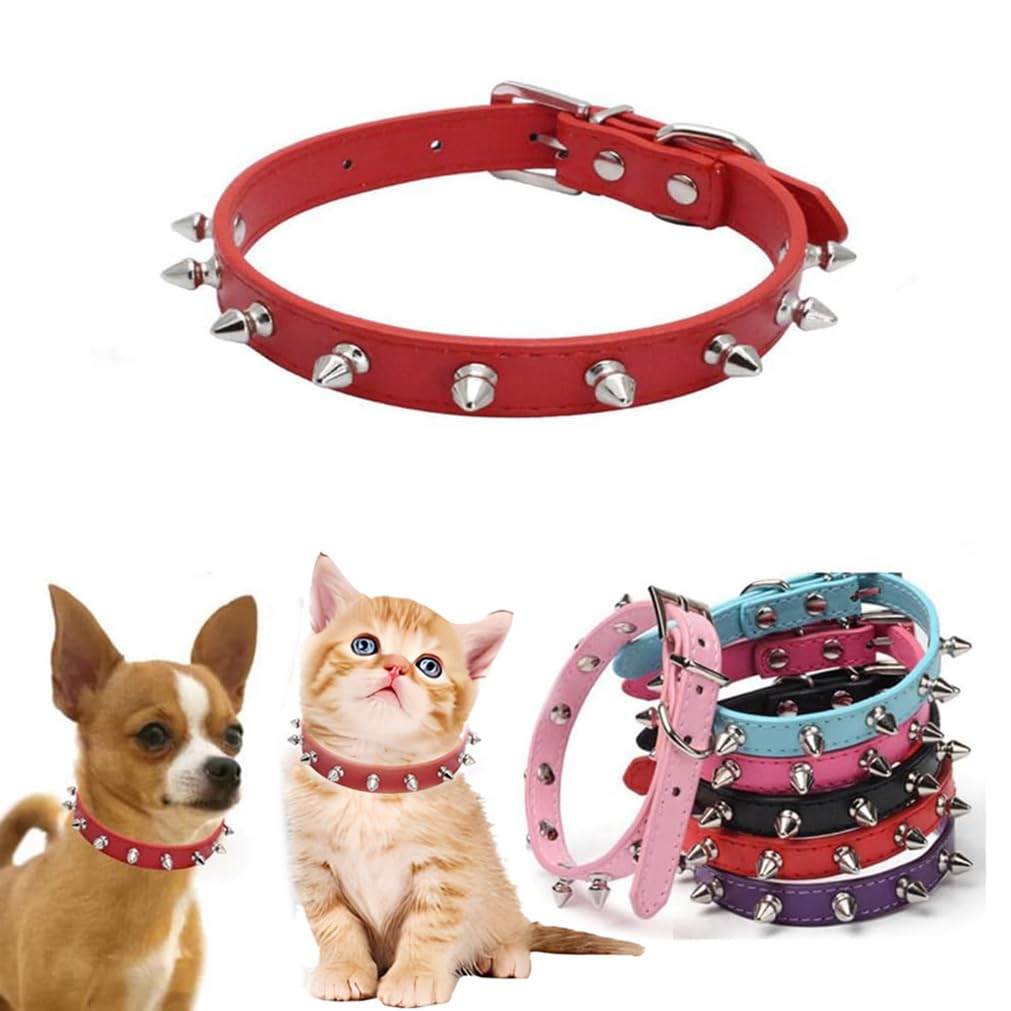 Red Spiked Dog Collar,Stud Dog Collar Girls, Spikes Spiky Studded Rivet Pu Leather Mushroom Pet Collars Adjustable For Xxs Xs Sm