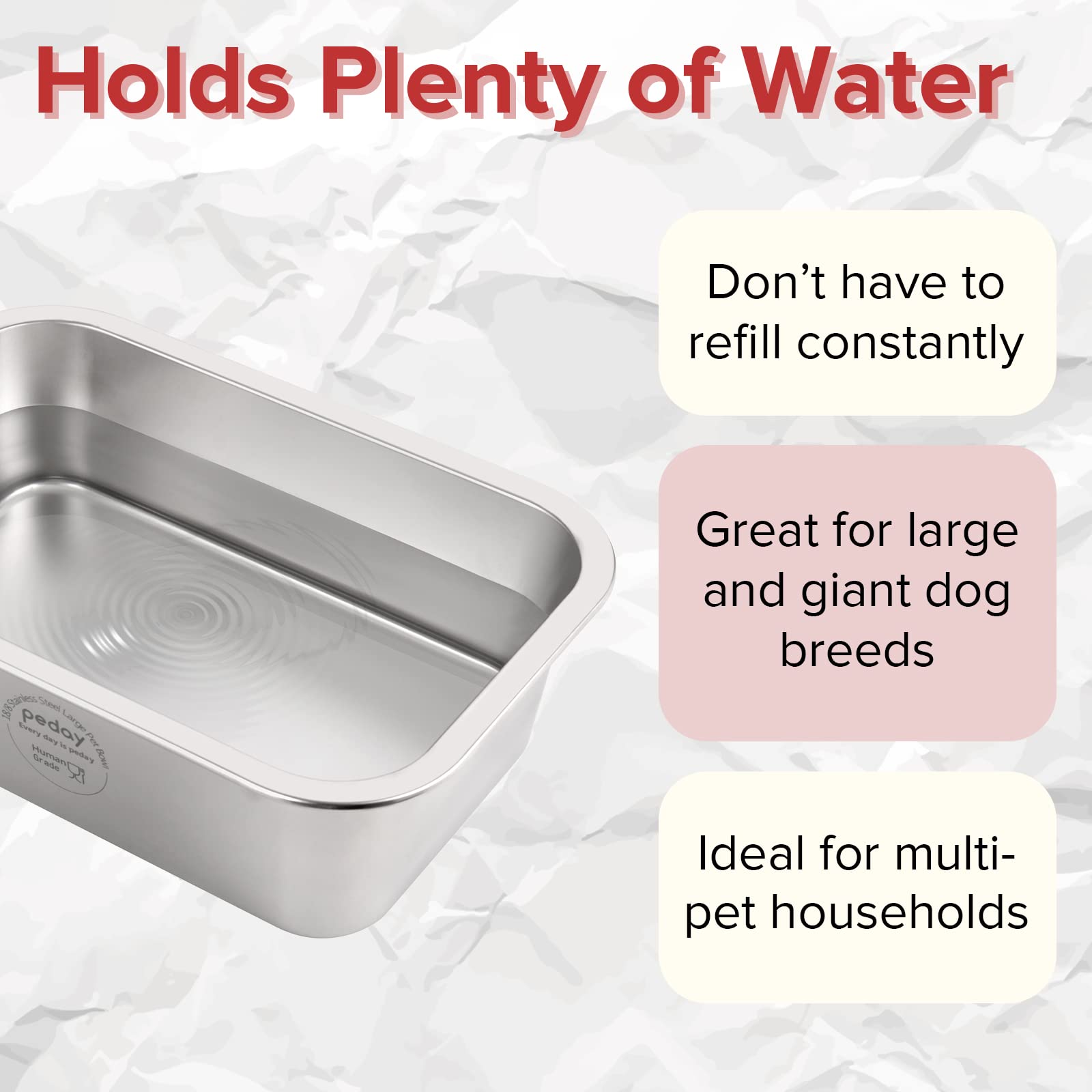 PEDAY 0.84 Gallon Dog Water Bowl, Human Grade Stainless Steel, for Medium & Large Sized Dogs- Single Pack
