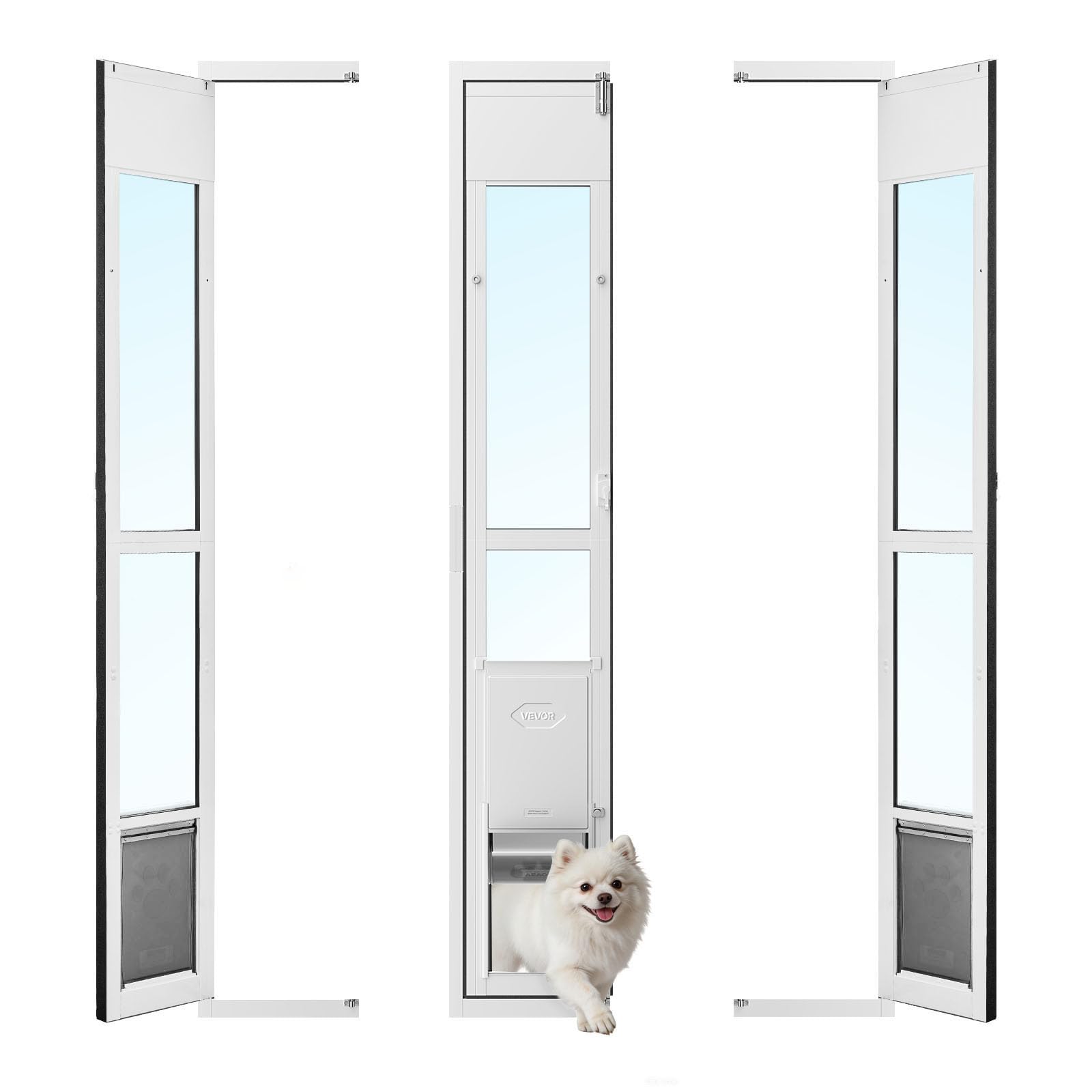 VEVOR Dog Door for Sliding Glass Door, 75 7/8 to 80 11/16 Adjustable Height, Aluminum Alloy Frame with Flap, Lock Design, for Me