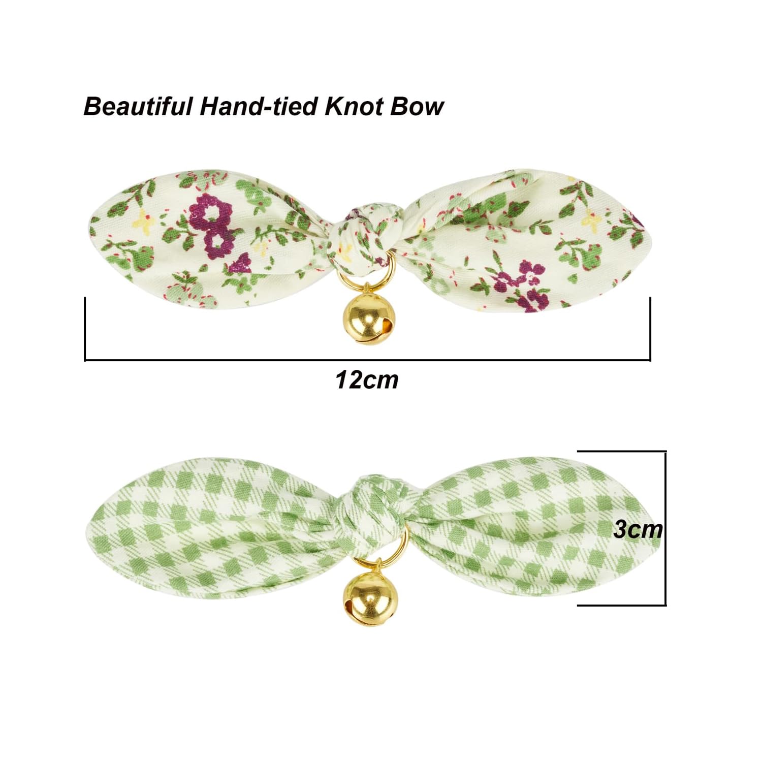 Petiry 2 Pack Cotton Cat Collar, Removable Bowtie, Floral Pattern, Safety Breakaway Clasp, Adjustable For Cats.(Adult Cat, Check