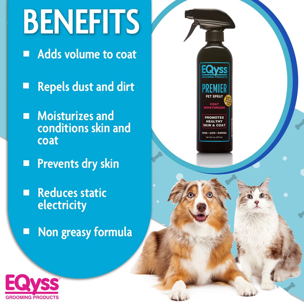 EQyss Premier Pet Spray - Moisturizes & Conditions for Healthy Skin & Coat, Non- greasy, Repels Dust & Dirt - Great for Dogs, Ca