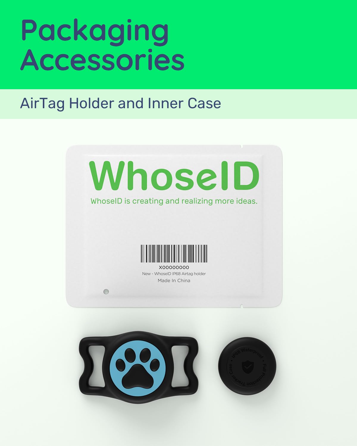 WhoseID IP68 Waterpoof Dog Tag Holder, Stretchy Silicone Full Body Covered tag Holder for Dog Cat Collar Fit All Width Collar (B