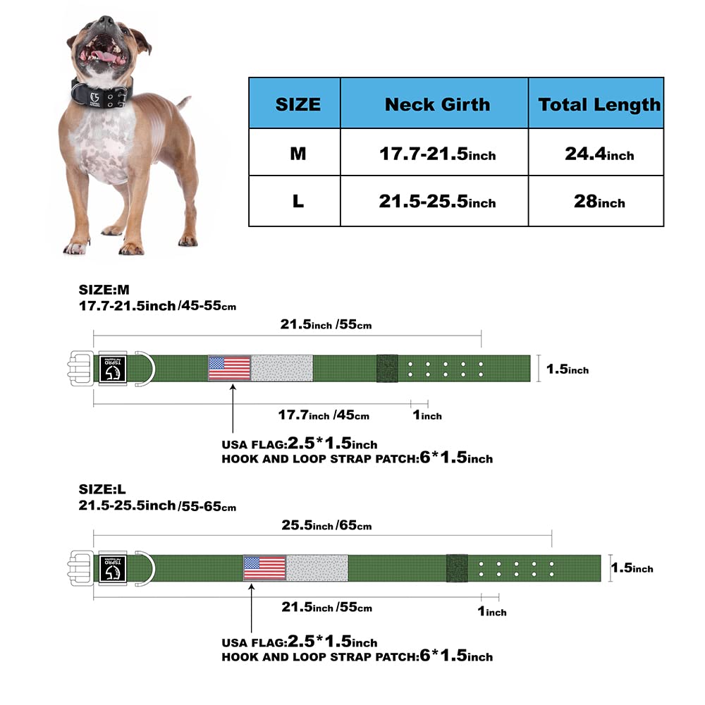 Tspro Camo Dog Collar Tactical Dog Collar Military Dog Collar Working K9 Dog Collar With Metal Buckle And Usa Flag Patch For Large To Extra Large Dogs(Camo Green-L)