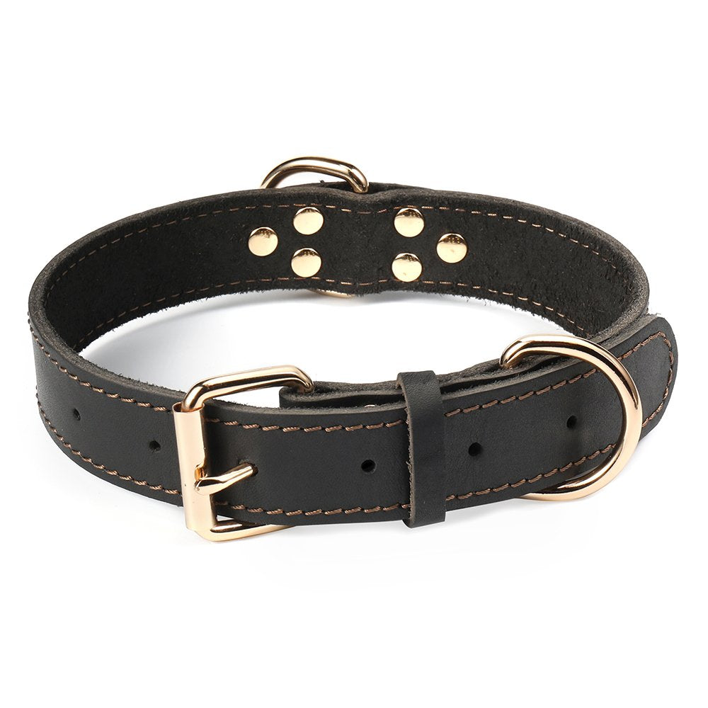 Daihaqiko Genuine Leather Dog Collar, Heavy Duty Dog Collar, Wide Dog Collar For Small Dog, Medium Dog, Large Dog And Extra Large Dog (L: 1.2' Wide For 16.2'-22' Neck, Single Stitch - Black)