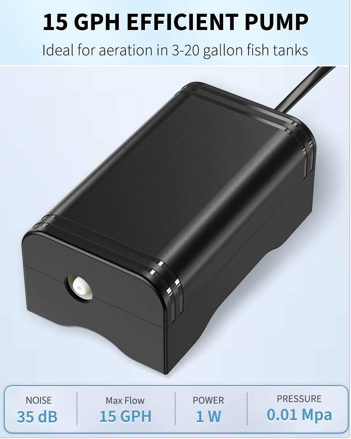 Pawfly Mini Aquarium Air Pump for 3-20 Gallon Nano Fish Tanks 15 GPH Oxygen Aerator Pump with Bracket Airline Tubing Air Stone C