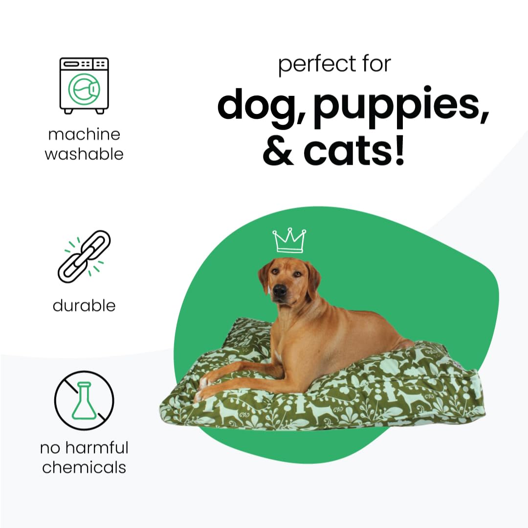 Molly Mutt Small Dog Bed Cover, Amarillo By Morning, Olive Green & Light Blue