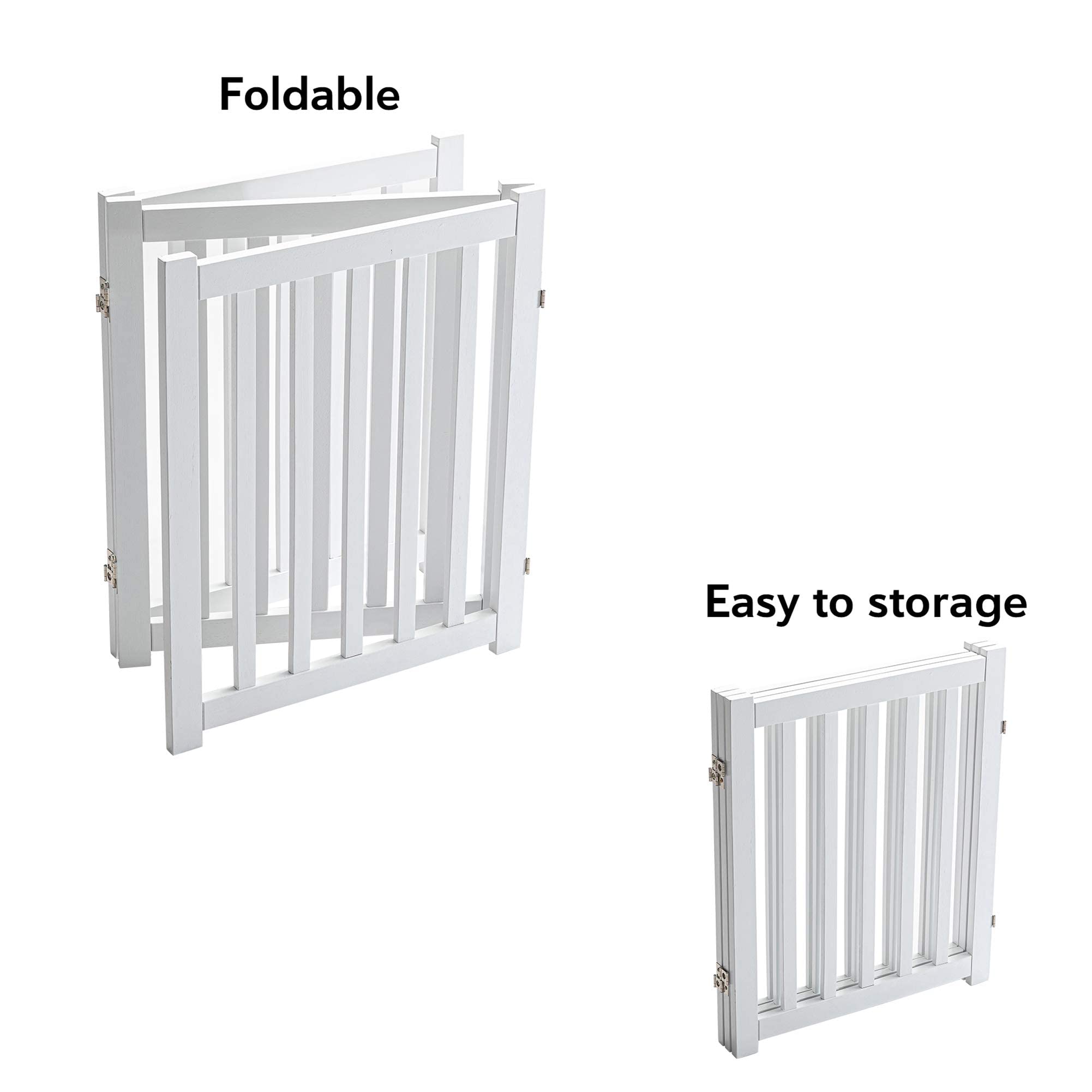 Lzrs Solid Hardwood Freestanding Pet Gate,Wooden Dog Gates For Doorways,Nature Wood Dog Gates For The House,Dog Gate For Stairs,Freestanding Indoor Gate Safety Fence,White,24' Height-3 Panels