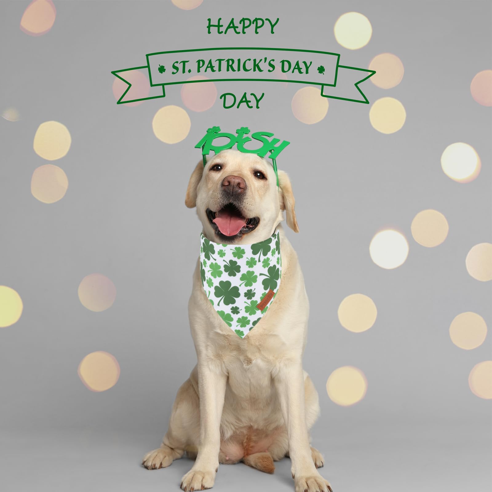 Ptdecor St. Patrick'S Day Dog Bandana, Reversible Dog Scarf, Multi Size Offered, Green Shamrock Pet Bandanas For Large And Extra