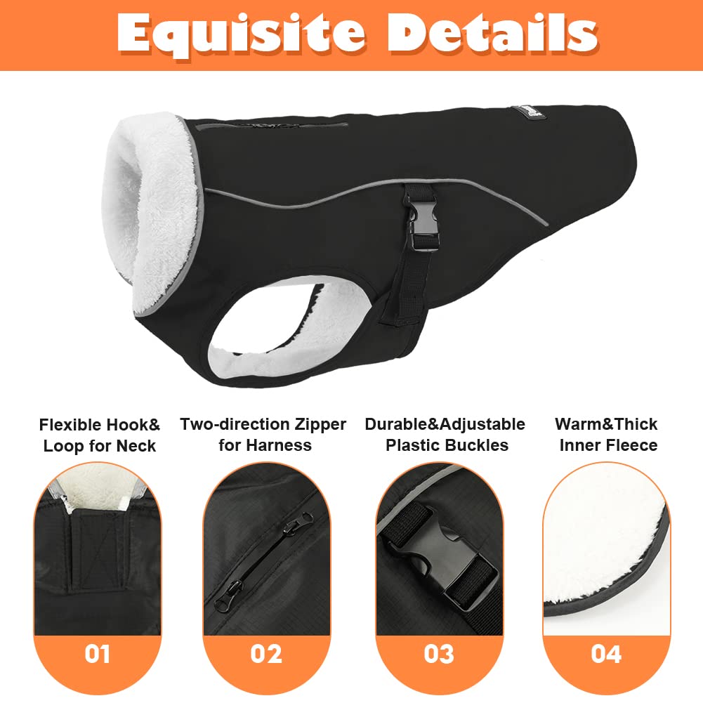 Emust Dog Jacket Winter, Cozy Windproof Dog Jacket For Cold Weather, Solid Color Dog Vests For Winter For Medium Dogs, Black, M