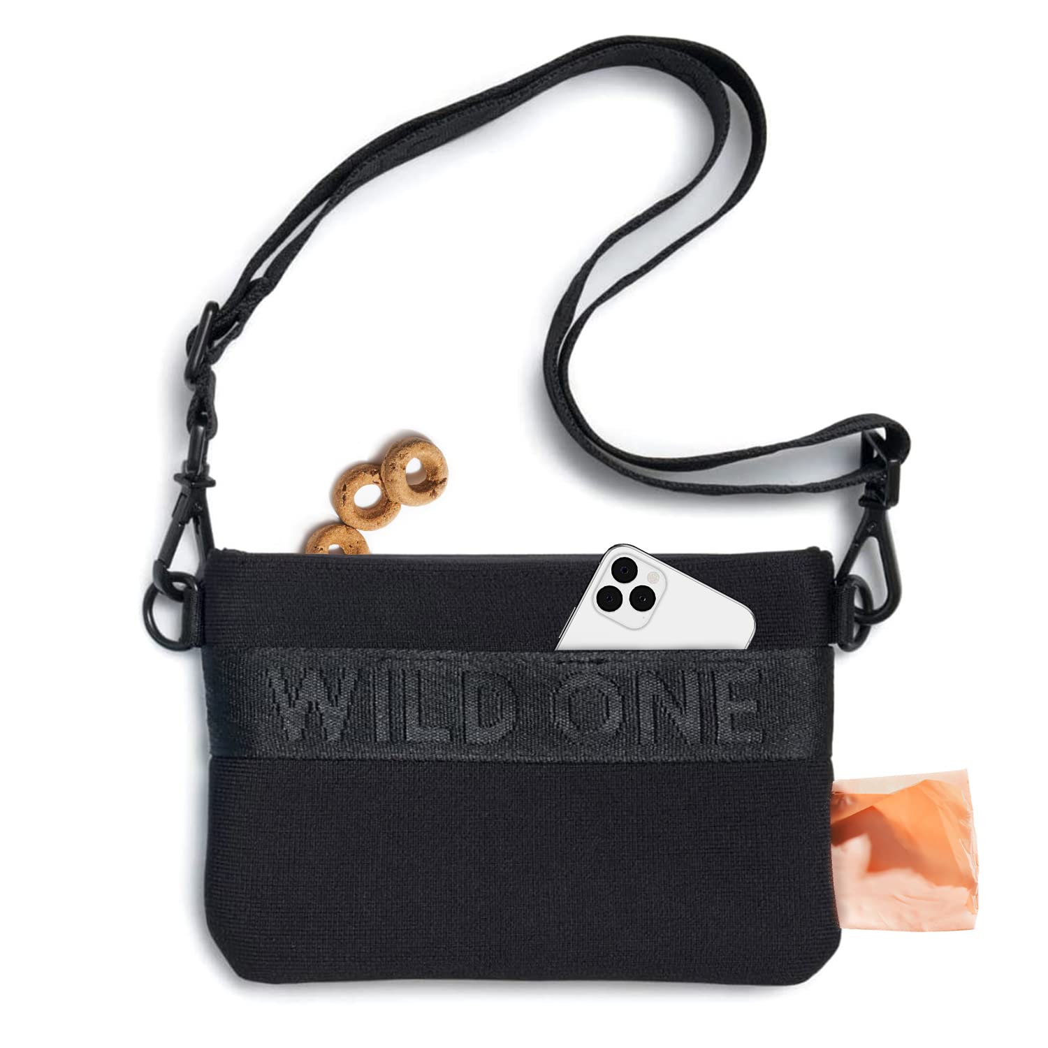 Wild One, Black Treat Pouch, Fanny Pack, Cross-Body Bag, wear Two Ways, Made from Recycled Knit, Poop Bag Dispenser, The Perfect