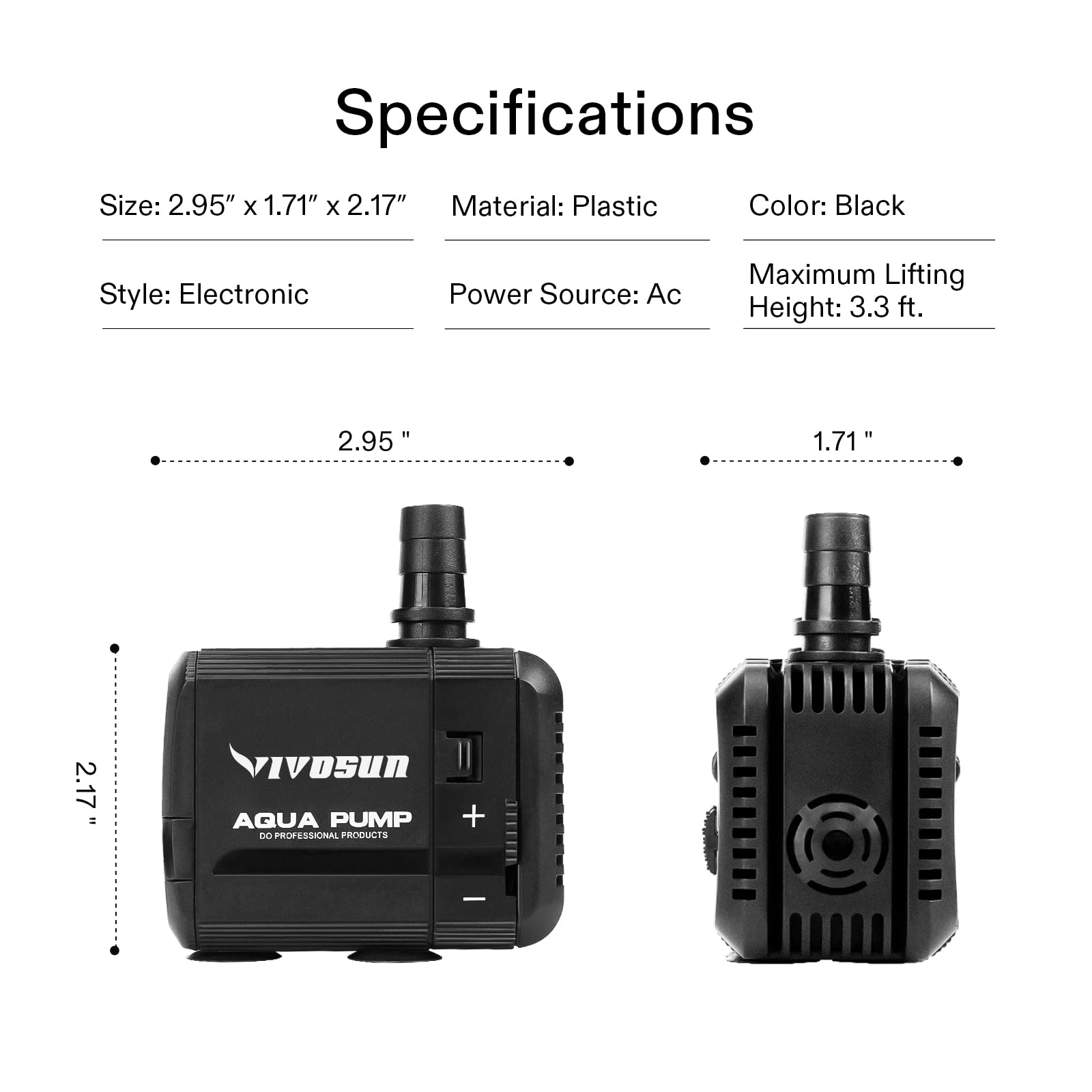 Vivosun 2-Pack 210Gph Submersible Pump(800L/H, 8W), Ultra Quiet Water Pump With 3.3Ft High Lift, Fountain Pump With 5Ft Power Cord, 2 Nozzles For Fish Tank, Pond, Aquarium, Statuary, Hydroponics