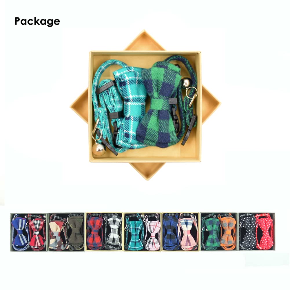 Pipidog Cat Collar Breakaway With Bell And Bow Tie, Plaid Design Adjustable Safety Kitty Kitten Collars(6.8-10.8In) (Green&Cyan