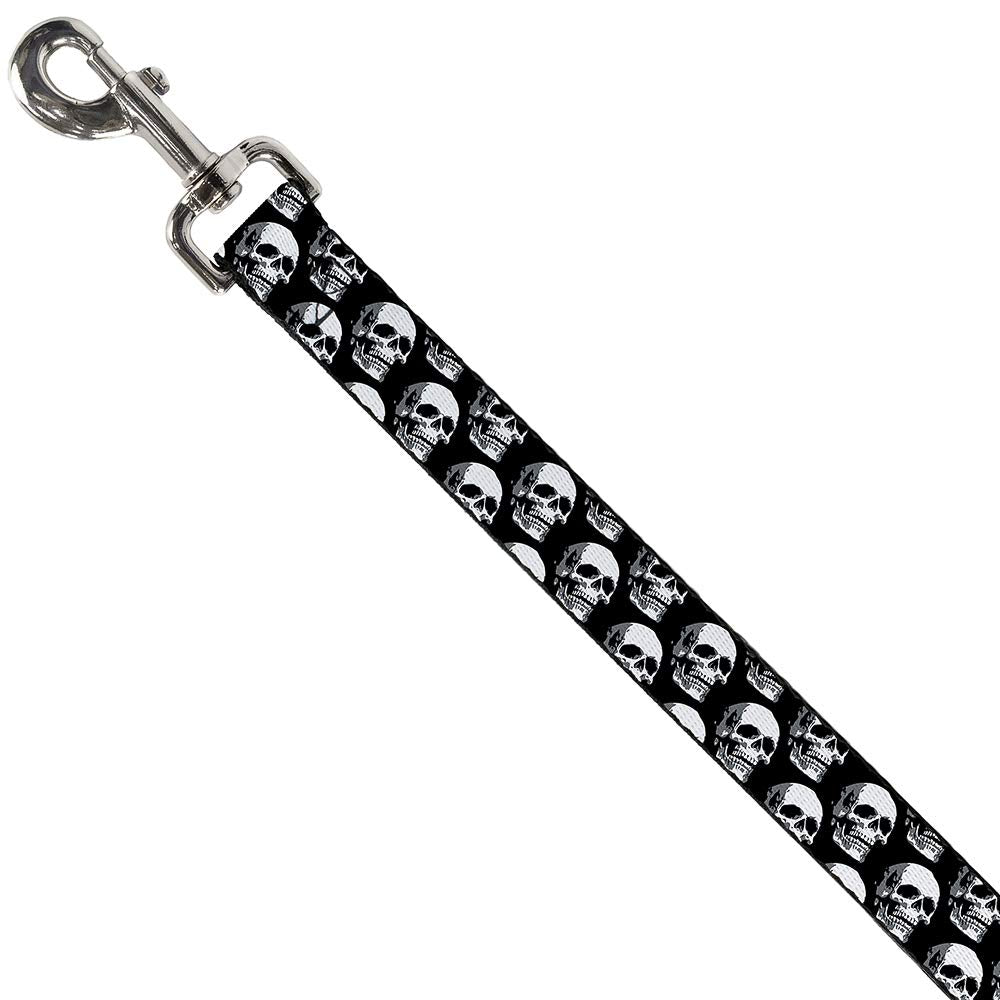 Dog Leash 3 D Skulls Repeat Black Grays White 6 Feet Long 0.5 Inch Wide
