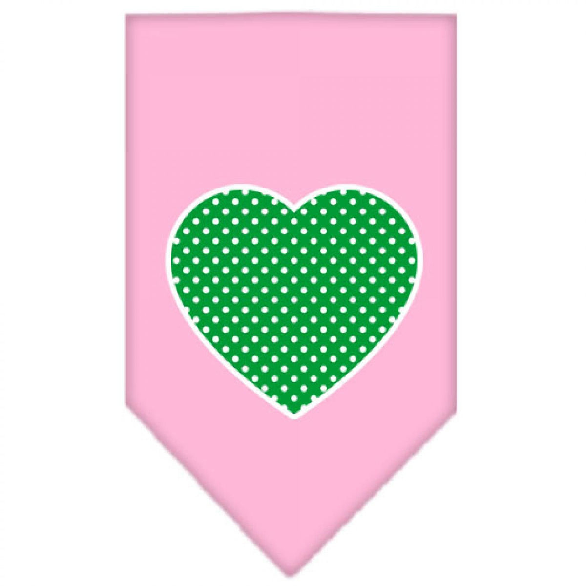 Pet and Dog Bandana Screen Printed, &quot;Green Swiss Dot Heart&quot; Light Pink Small