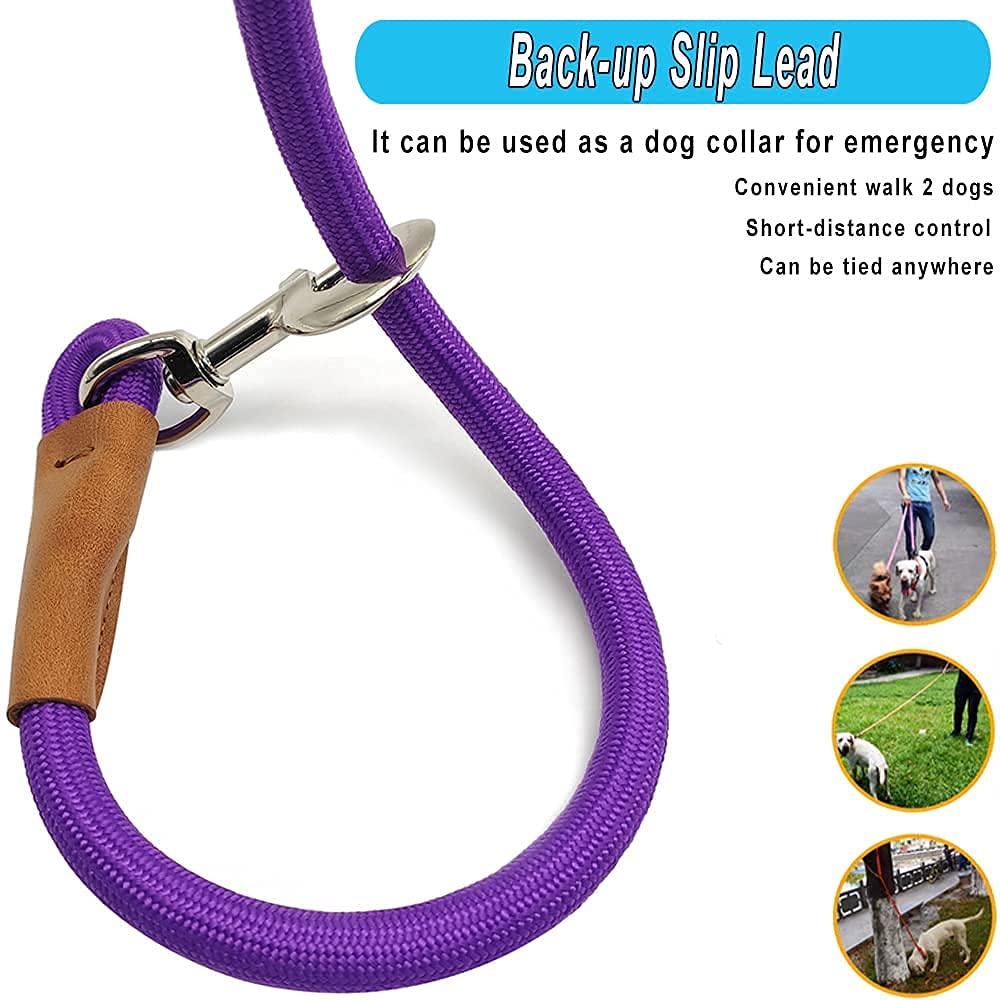 Yucforen 6 Foot Dog Tie Out Rope Leash, Heavy Duty Climbing Nylon Basic Leash For Camping, Indoor, Outdoor And Front Yard Purple