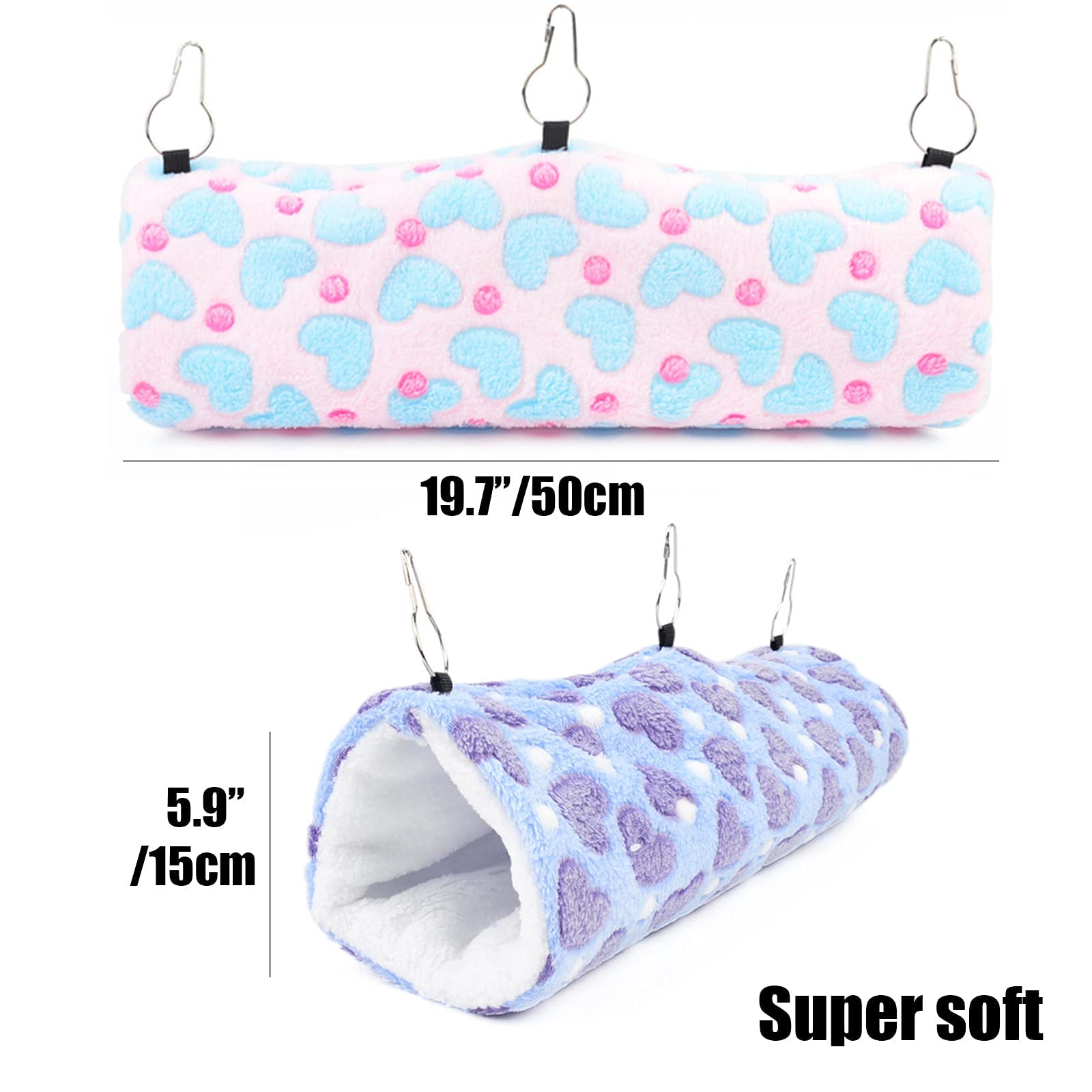 Eismc2 Hammock Set, 3Pcs Small Pet Cage Accessories. Coral Fleece Hammock And Hanging Tunnel For Ferret, Rat, Chincilla, Guinea