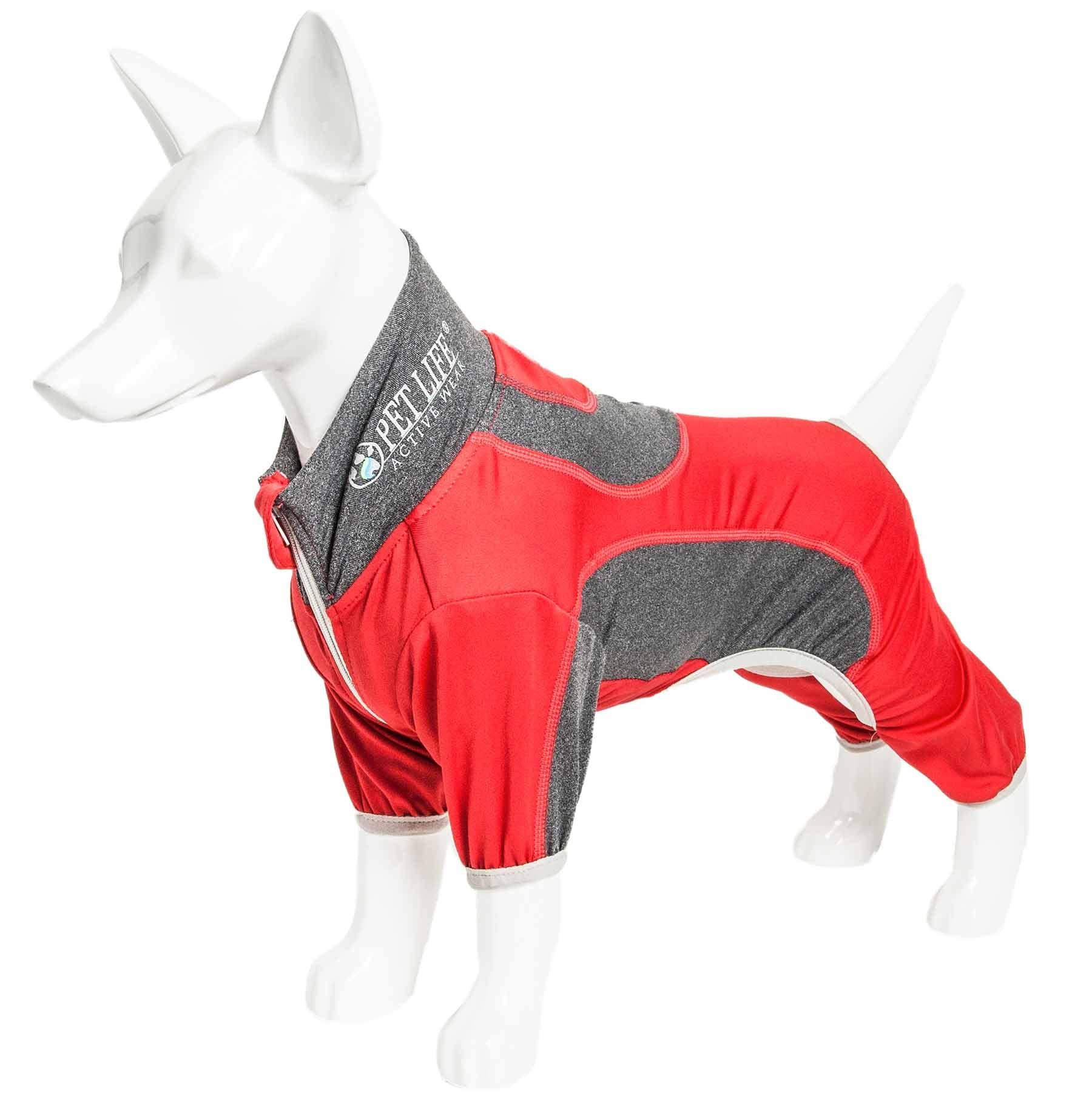 Pet Life ?Active 'Warm-Pup' Heathered Performance 4-Way Stretch Two-Toned Full Body Warm Up, X-Large, Red