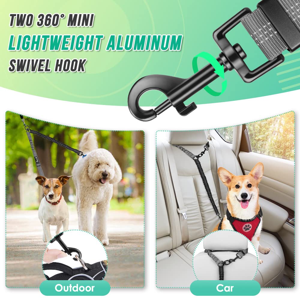 Autowt Two Dog Lead, 2 In 1 Upgraded Double Dog Leash Attachment Combine Adjustable Strap And Shock Absorbing Bungee No Tangle Dual Training Splitter For Medium Large Dogs (Black & Grey)