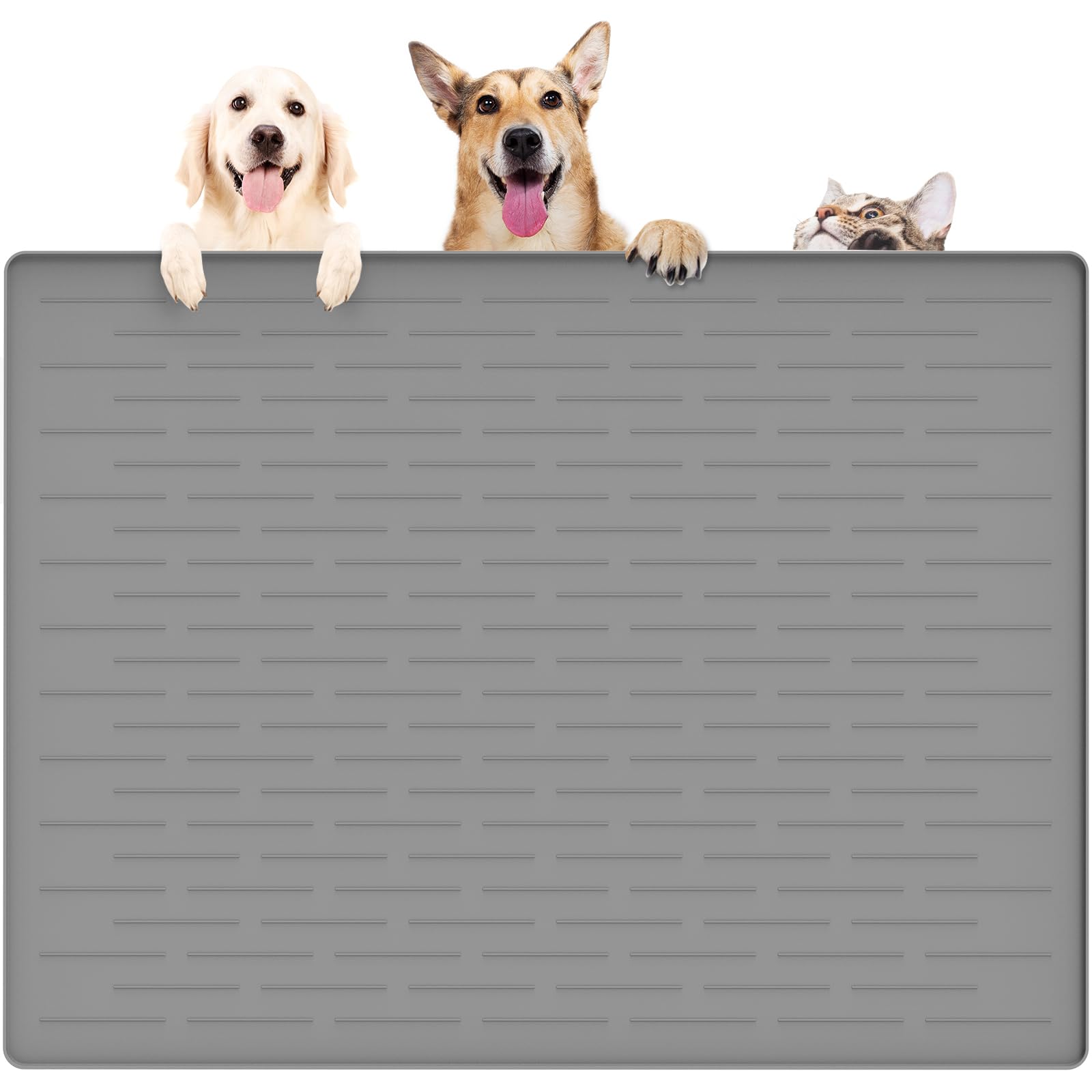Silicone Pet Food Mats Tray, 39.4 by 29.5in Waterproof Silicone Pet Mat for Dog Food and Water Bowls, Non Slip Dog Cat Placemat,