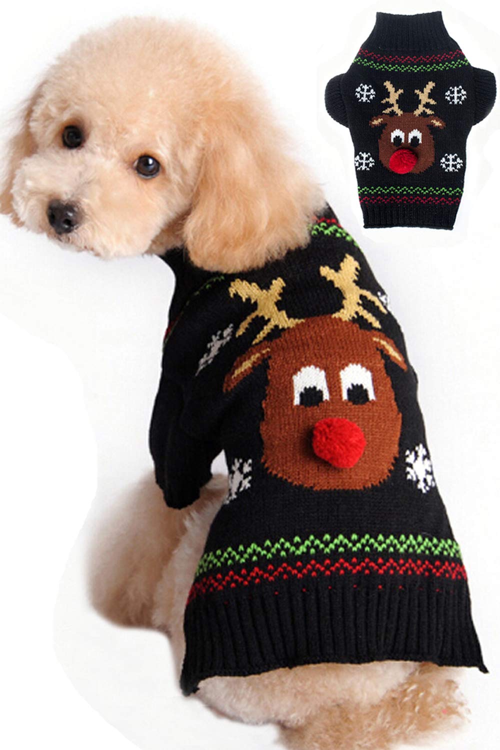 Bobibi Dog Sweater For Christmas Cartoon Reindeer Pet Cat Winter Knitwear Warm Clothes Medium