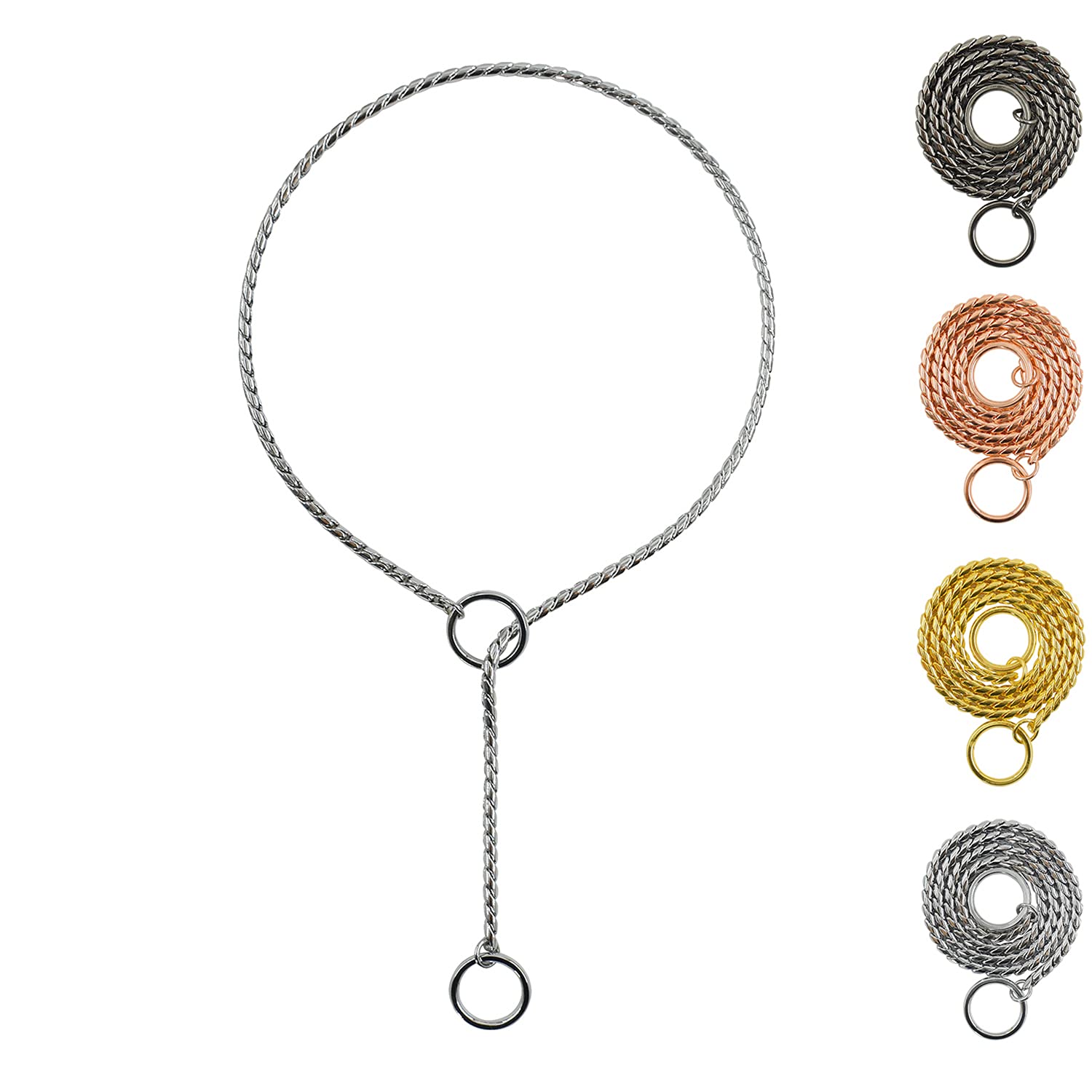 Ximipet Heavy Duty Dog Choke Collar Slip Dog P Chain Snake Collar Plating Anti-Rust Dog Training Collars for Small Large Dogs Bl