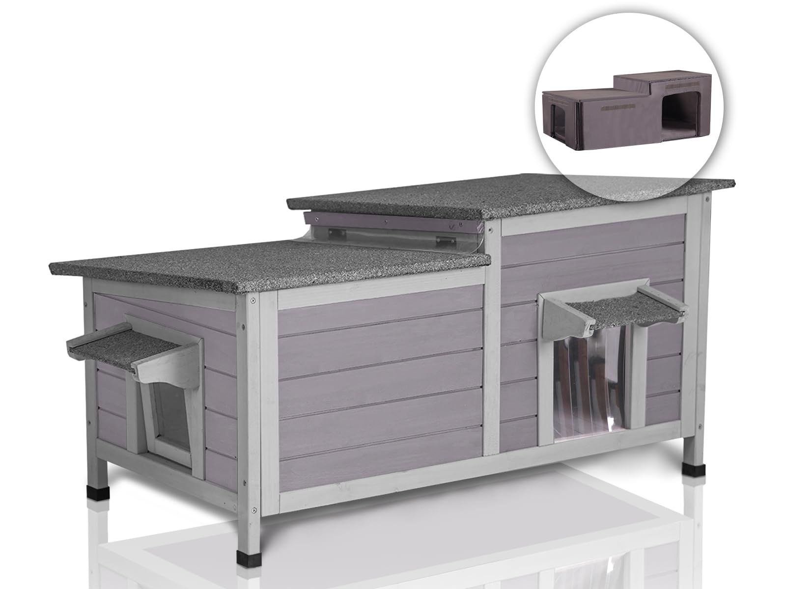 Outdoor Cat House Insulated Feral Kitty Shelter With Liner Weatherproof Cat Condo For Winter,Large Space