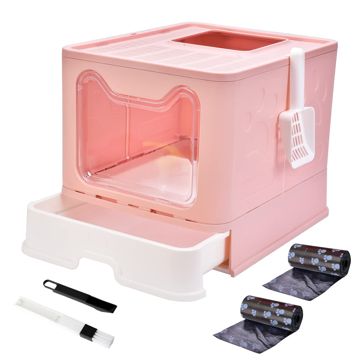 Cat Litter Box Foldable Portable Cat Litter Pan With Lid,Top Entry Litter Box Large Covered Cat Litter Box For Travel With Cat L