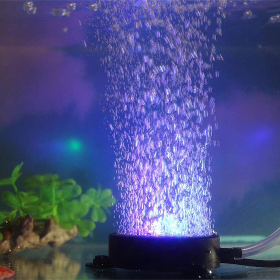Led Aquarium Air Stones Fish Tank Bubbler Light Air Stone Diffuser Decor Lamp With Sucker Colorful Backgound Lighting (2.2Inch Light Disk(No Remote))