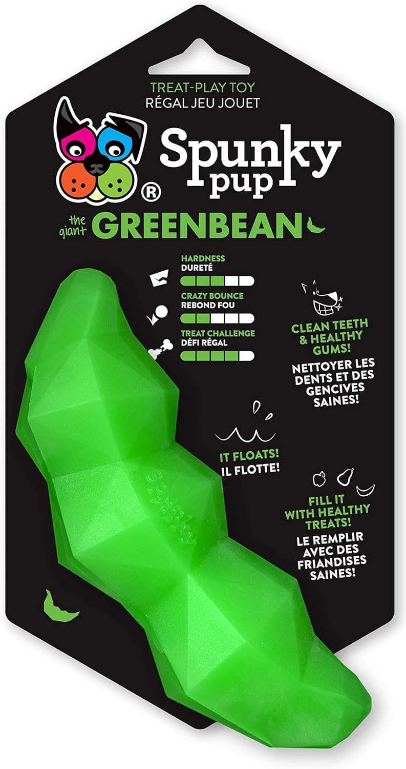 Spunky Pup Holding Treat Play Dog Toy | Interactive Treat Toy for Dogs | Promotes Healthy Teeth & Gums | Green Bean