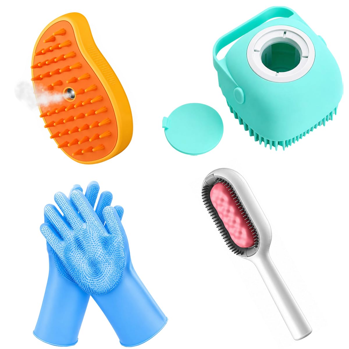 Premium Dog Cat Grooming Combo With Bath Brush Hair Removal Brush Set