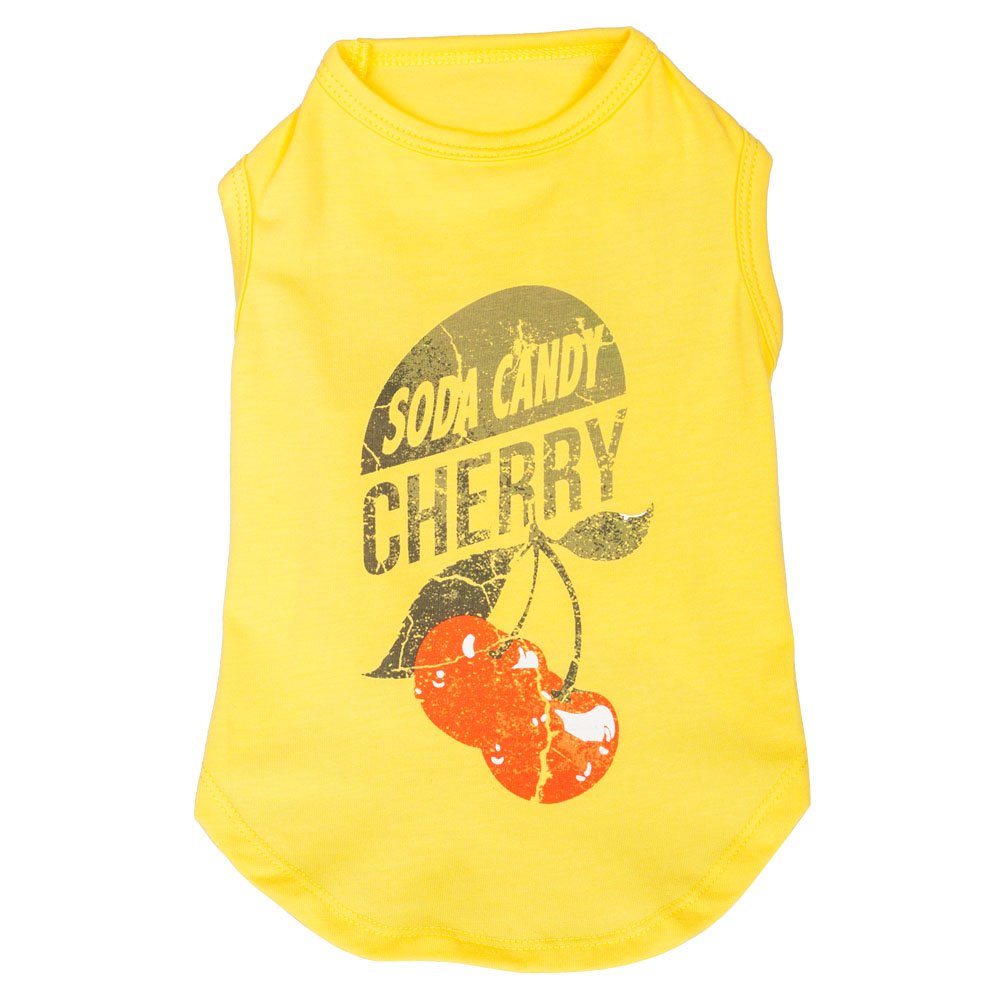 Blueberry Pet Cherry Soda Candy Cotton Dog Tank Top T Shirt in Sunshine Yellow, Back Length 12, Pack of 1 Clothes for Dogs