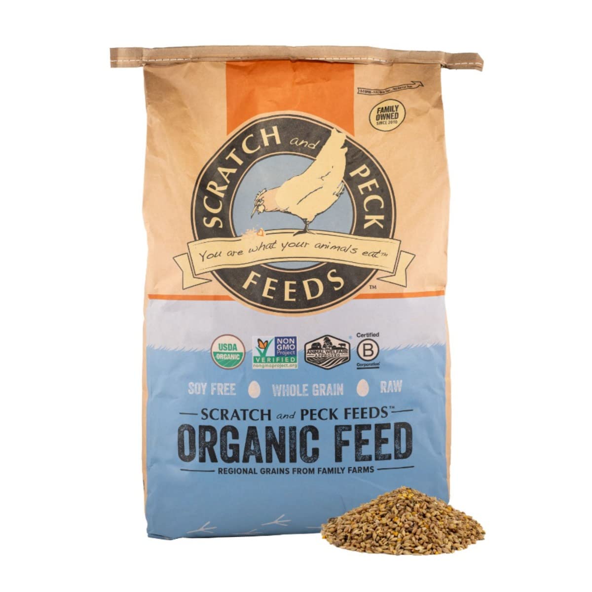 Scratch and Peck Feeds Whole Grain Grower Mash Chicken and Duck Feed - 40 lbs Bag - Corn-Free and Soy-Free - 17% Protein, Certif