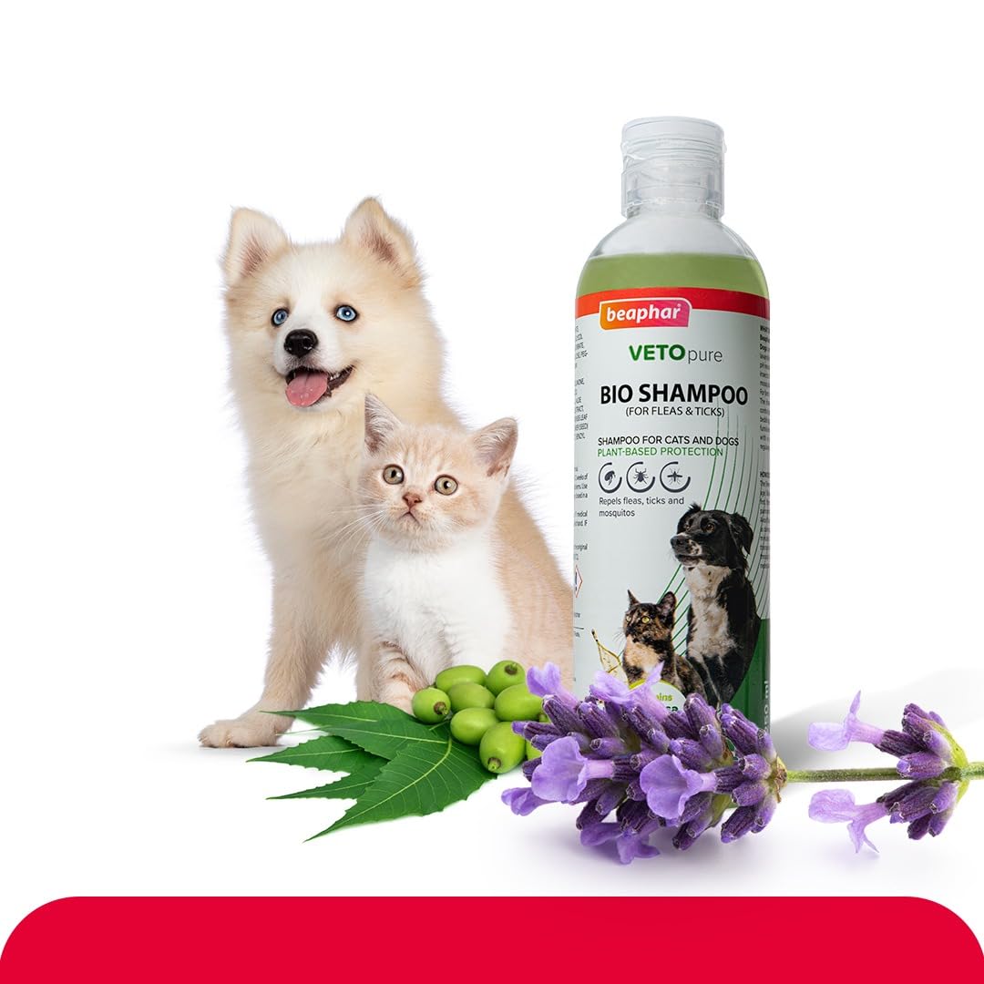 Beaphar Veto Pure Bio Shampoo For Dogs And Cats | Ticks, Fleas And Biting Lice Remover Shampoo With Margosa & Lavandin  250 Ml
