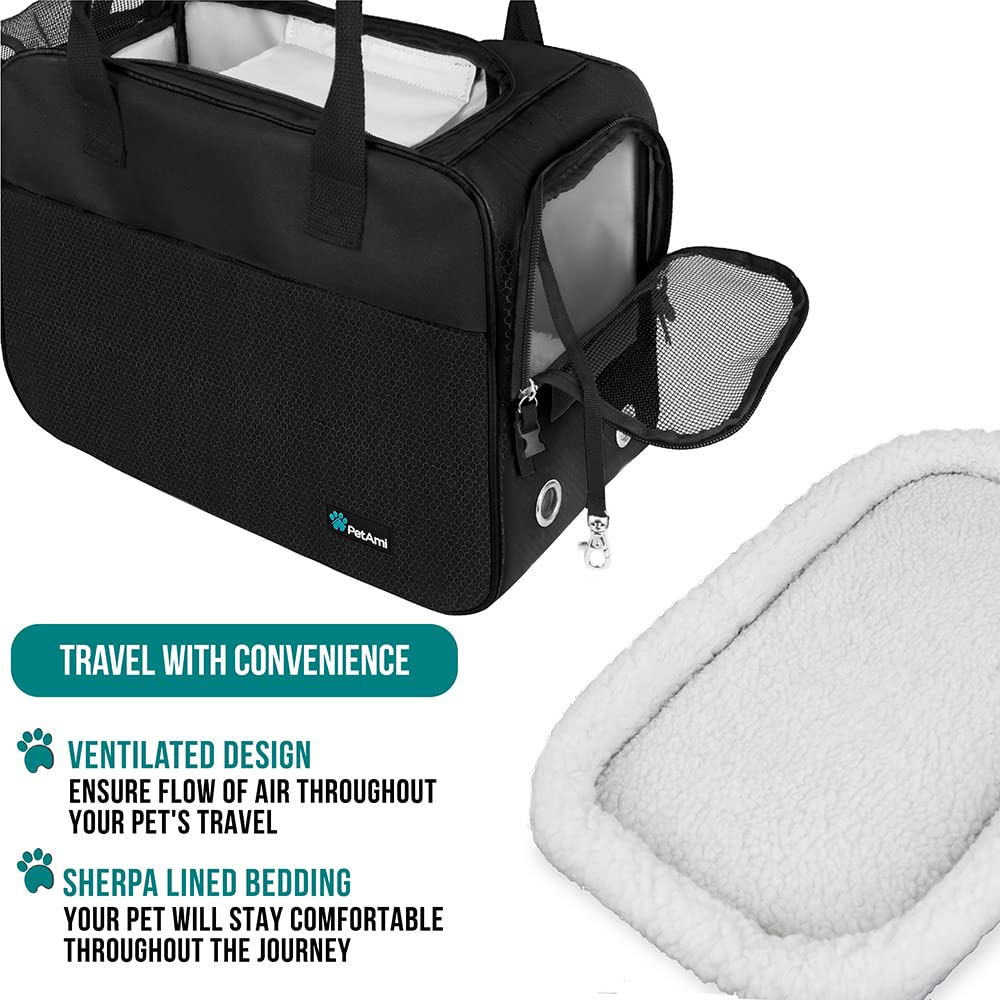 Petami Dog Purse Carrier For Small Dogs, Airline Approved Soft Sided Pet Carrier With Pockets, Ventilated Dog Carrying Bag For Puppy Cat, Dog Travel Supplies Bag, Sherpa Bed, Max 12 Lbs, Black