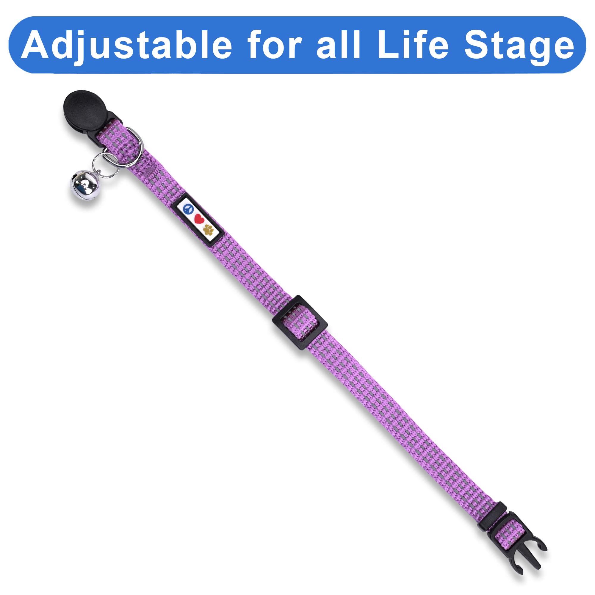 Pawtitas Reflective Cat Collar With Safety Buckle And Removable Bell Cat Collar Kitten Collar Purple Orchid Cat Collar