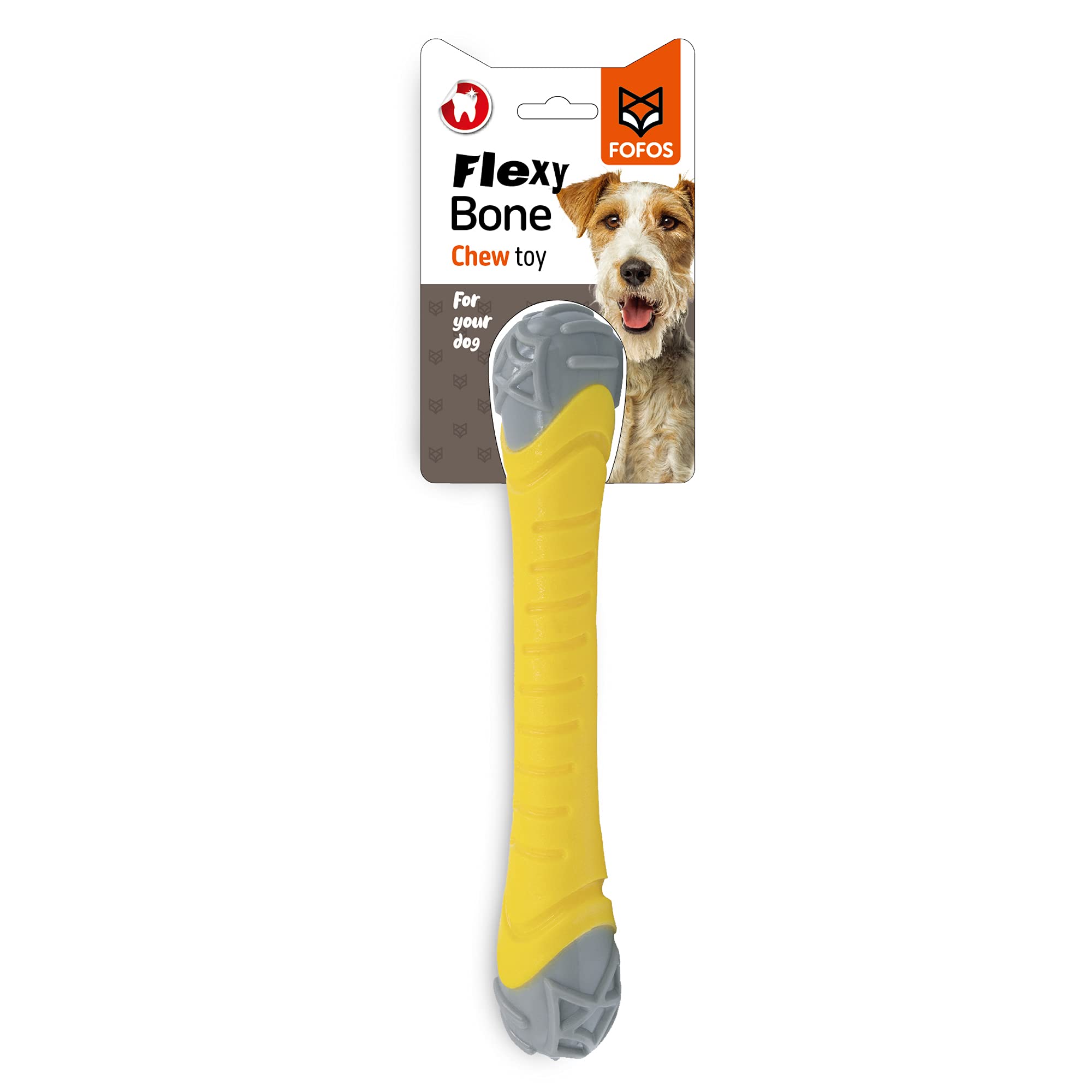 Barkbutler X Fofos Flexy Bone Dog Chew Toy L  Soft & Squeaky Toys For Dogs, Dog Toys For Large Dogs (1030Kgs)  Yellow