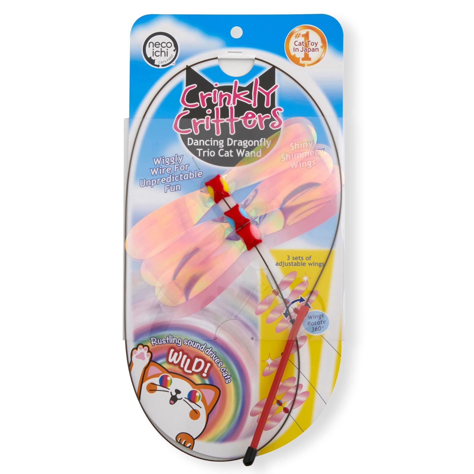 Necoichi Crinkly Critters Dancing Dragonfly Trio Wire Cat Wand No.1 Selling Cat Toy In Japan
