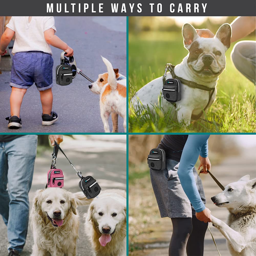 Petami Dog Poop Bag Holder | Dog Waste Bag Dispenser With Clip For Leash And Belt | Portable Fabric Doggy Waste Bag Holder For Walking Hiking Running Travel - With One Roll Of Dog Bag (Charcoal Gray)