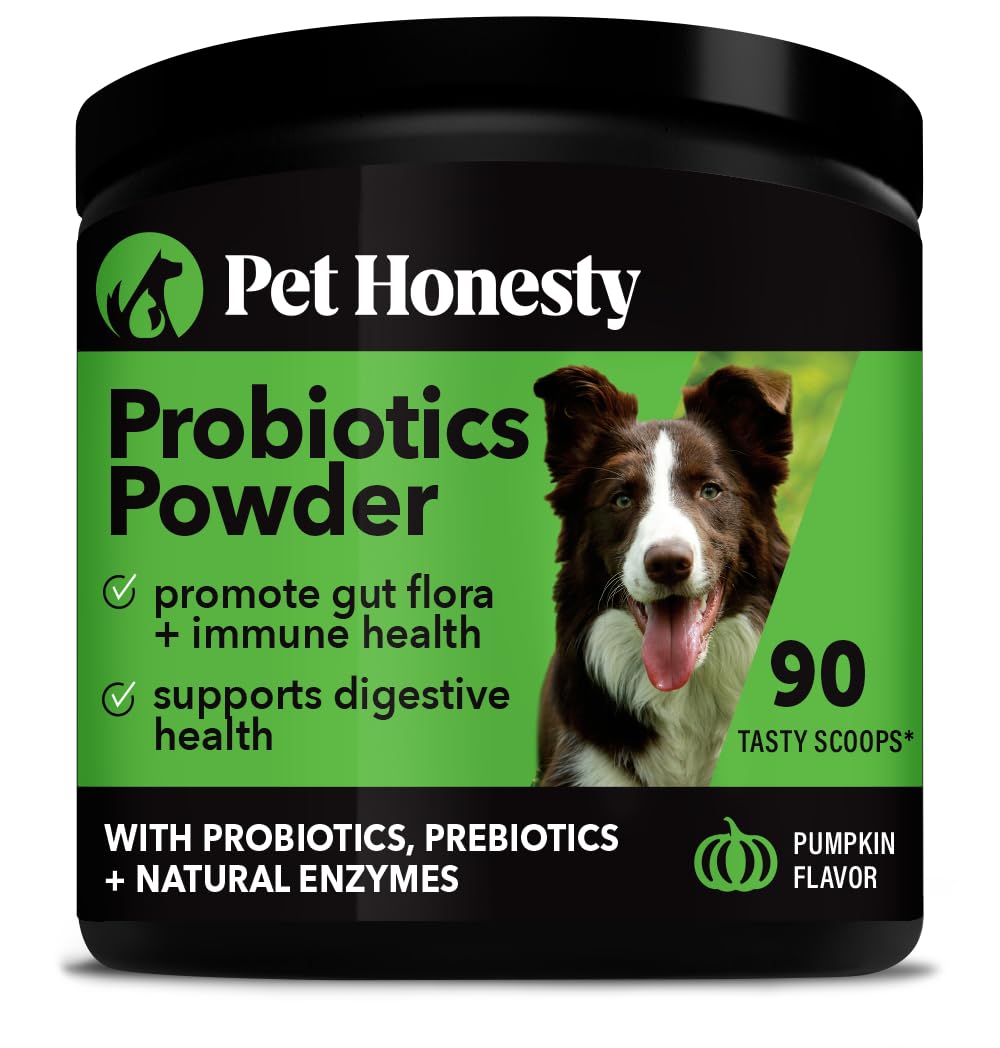 Pet Honesty All-Natural Probiotic & Pumpkin Powder Dog Supplement - Prebiotics, Probiotics, Enzymes & Antioxidants For Healthy Gut Flora, Digestion & Immunity (90 Scoops)