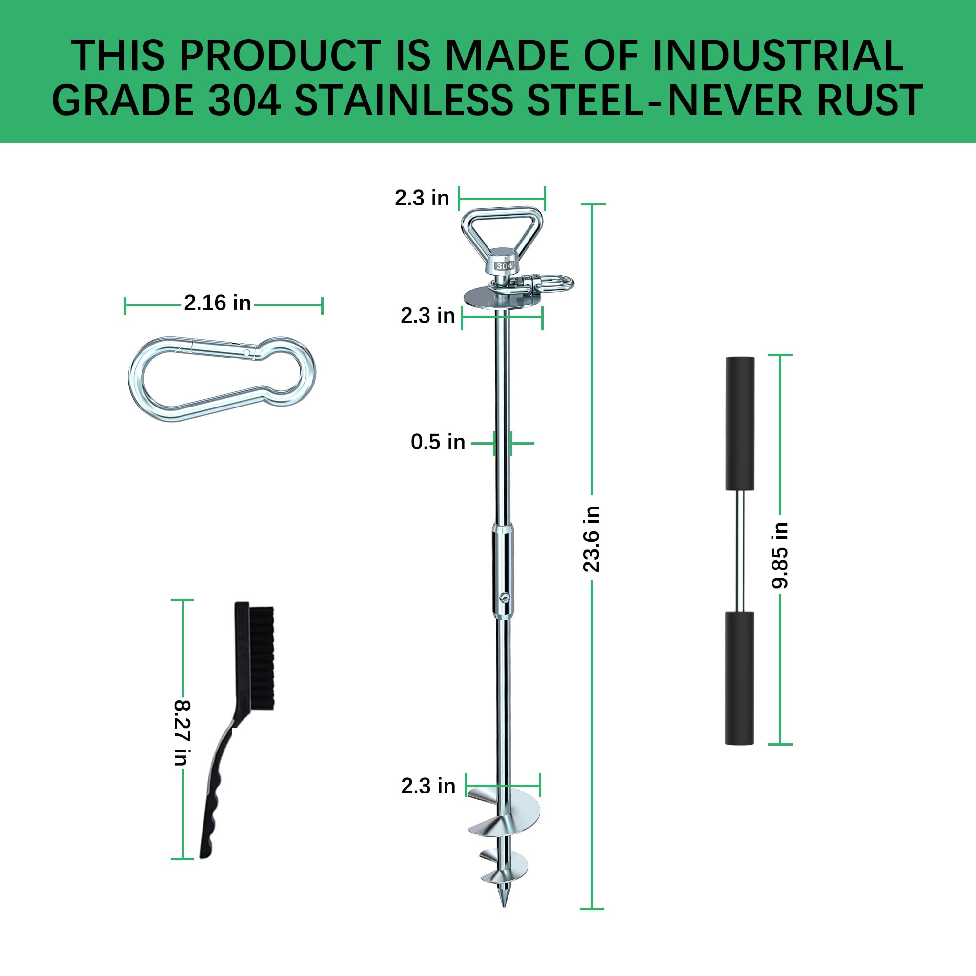 Heavy Duty 304 Stainless Steel Dog Tie Out Anchor - 360 Swivel Yard Stake For Dogs Over 250 Lbs - Suitable For Any Leash, Ideal
