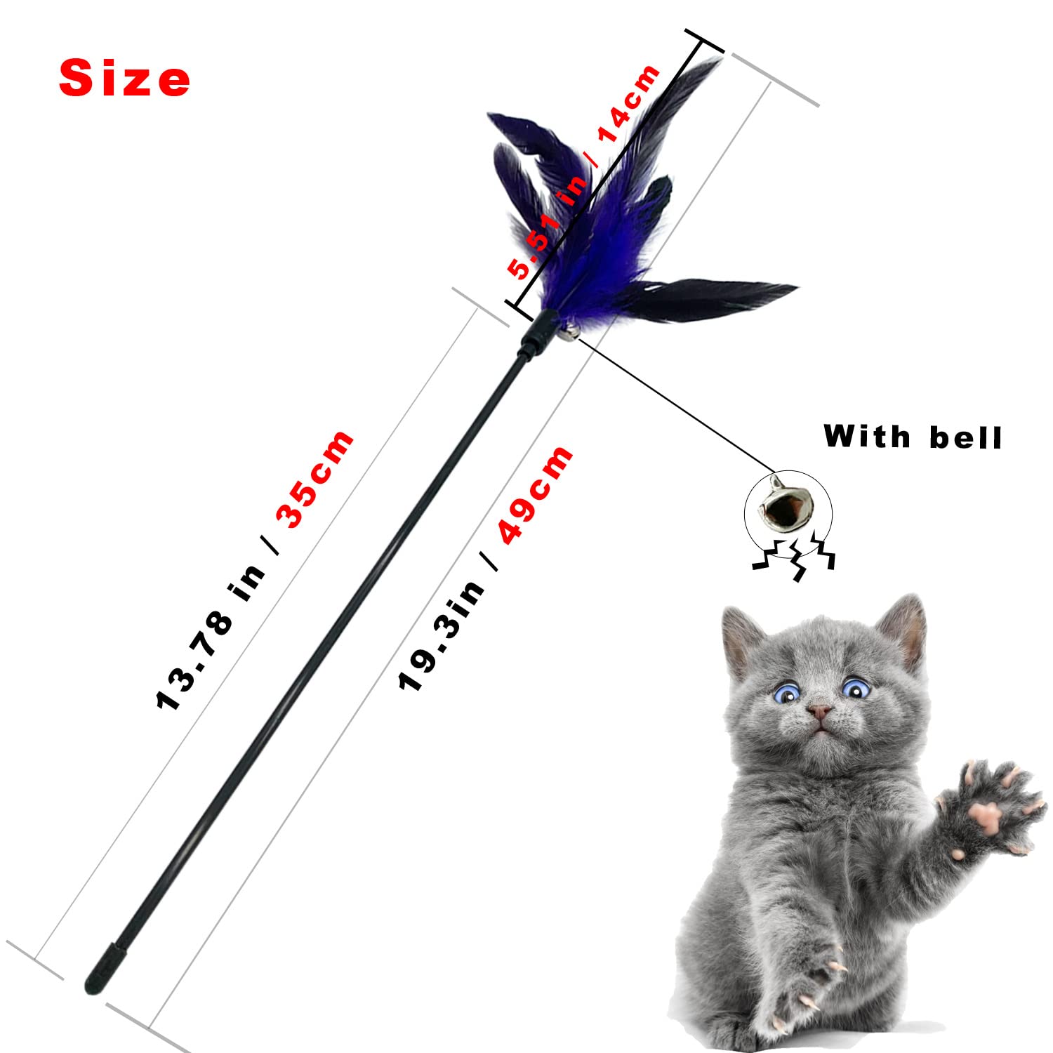 Cateness Cat Wand Toy Feather Stick Cat Toys, 8 Pieces Interactive Cat Toy Feathers Wand For Indoor Cats