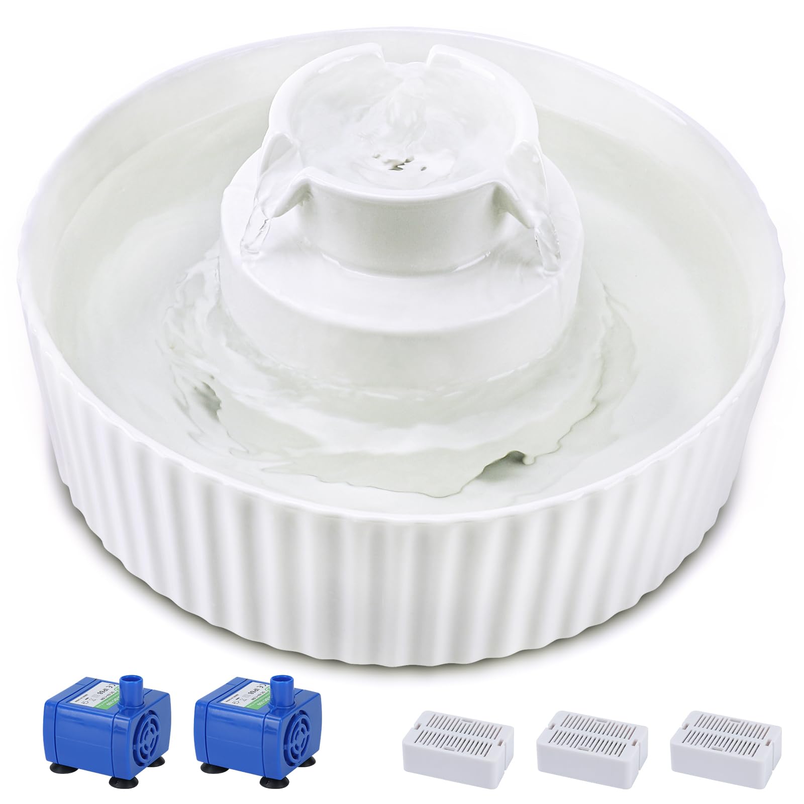 Lawfery Ceramic Cat Water Fountain, 2.1L/71Oz Cat Fountain With 3 Carbon Filters And 2 Water Pumps, Cupcake Pet Water Fountain For Cats And Dogs (White)